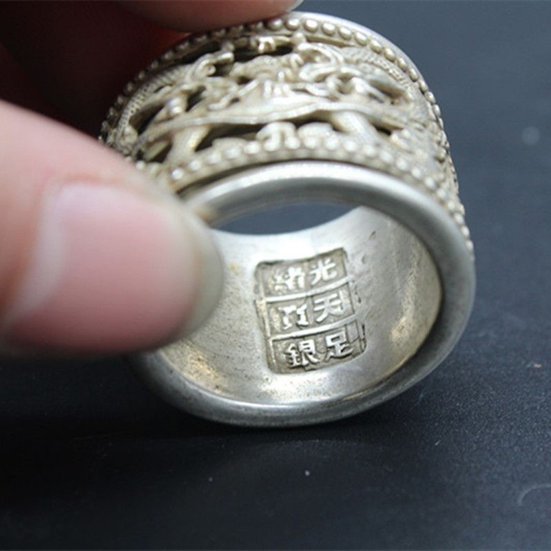 Vintage Rotating Dragon Thumb Ring, Antique Silver-Plated Alloy