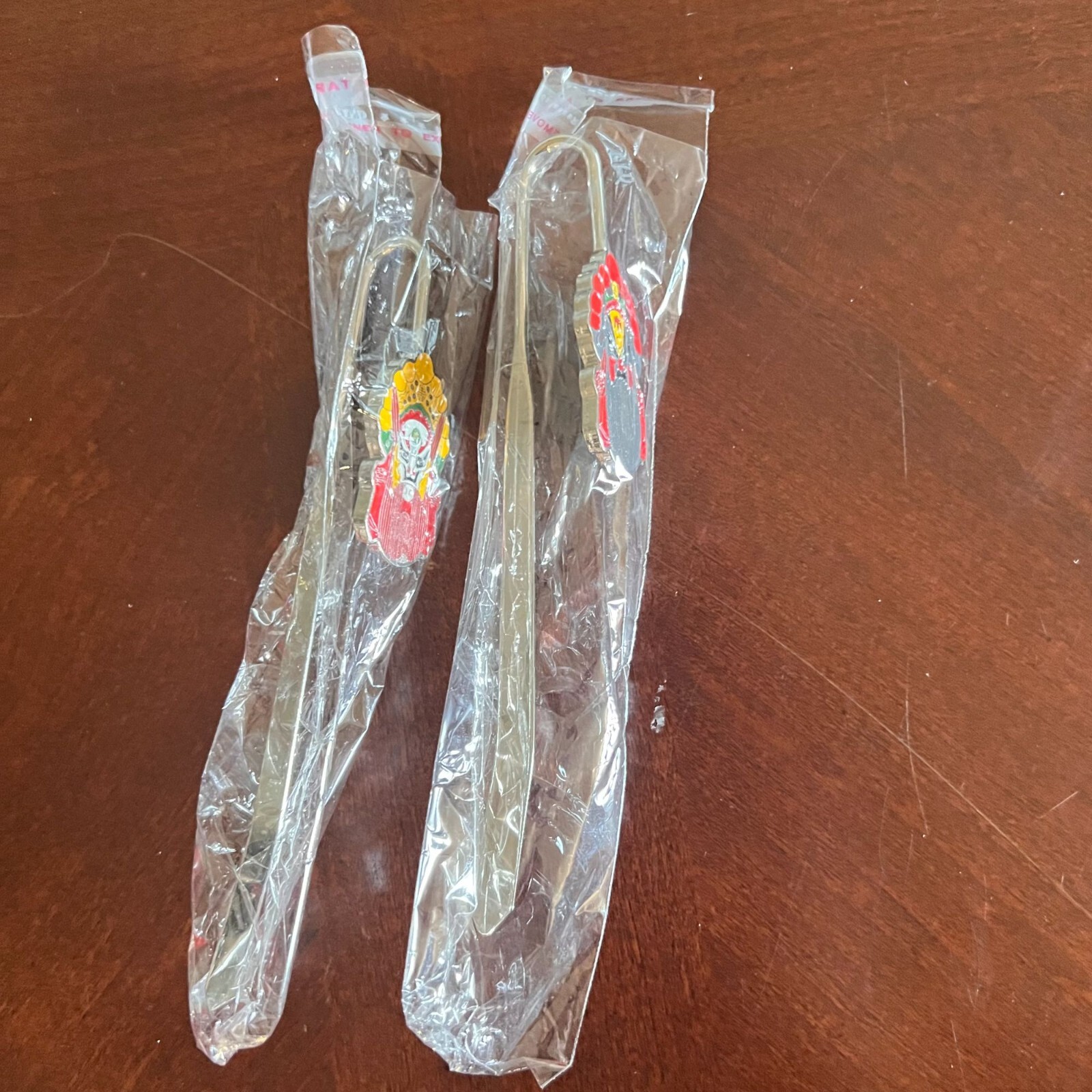 Chinese Peking Opera Mask 2 Bookmark Set Gold Metal & Enamel