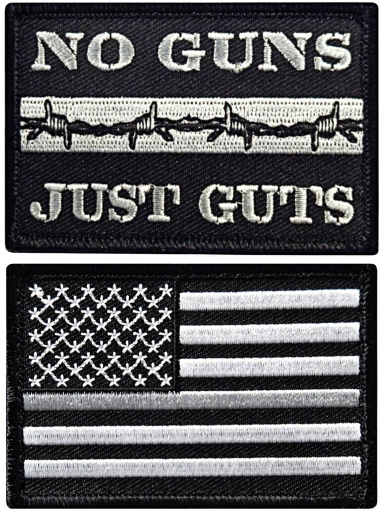 NO GUNS JUST GUTS Grey Line USA Flag Correctional Officer Patch – 2PC HOOK 3″x2″