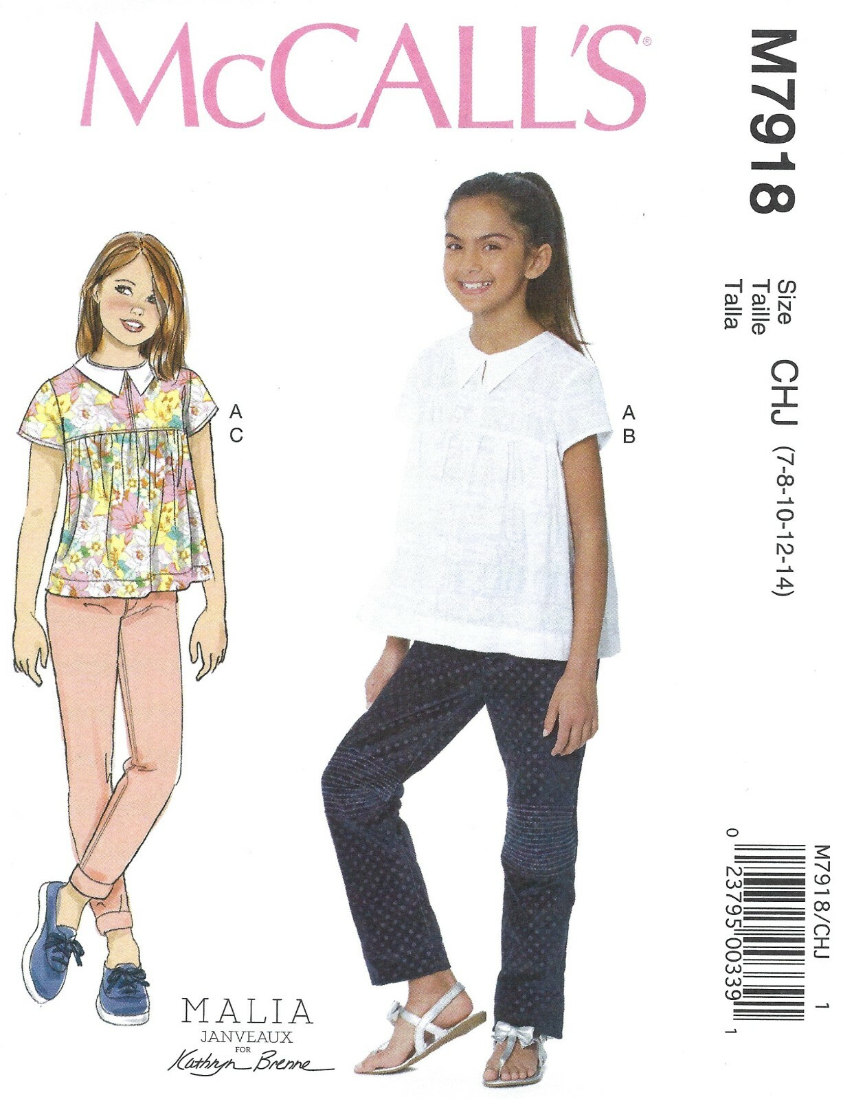 McCall’s M7918 Baby Doll Tunic w Pointed Collar, Pants w Seam Detail Girls’ 7-14