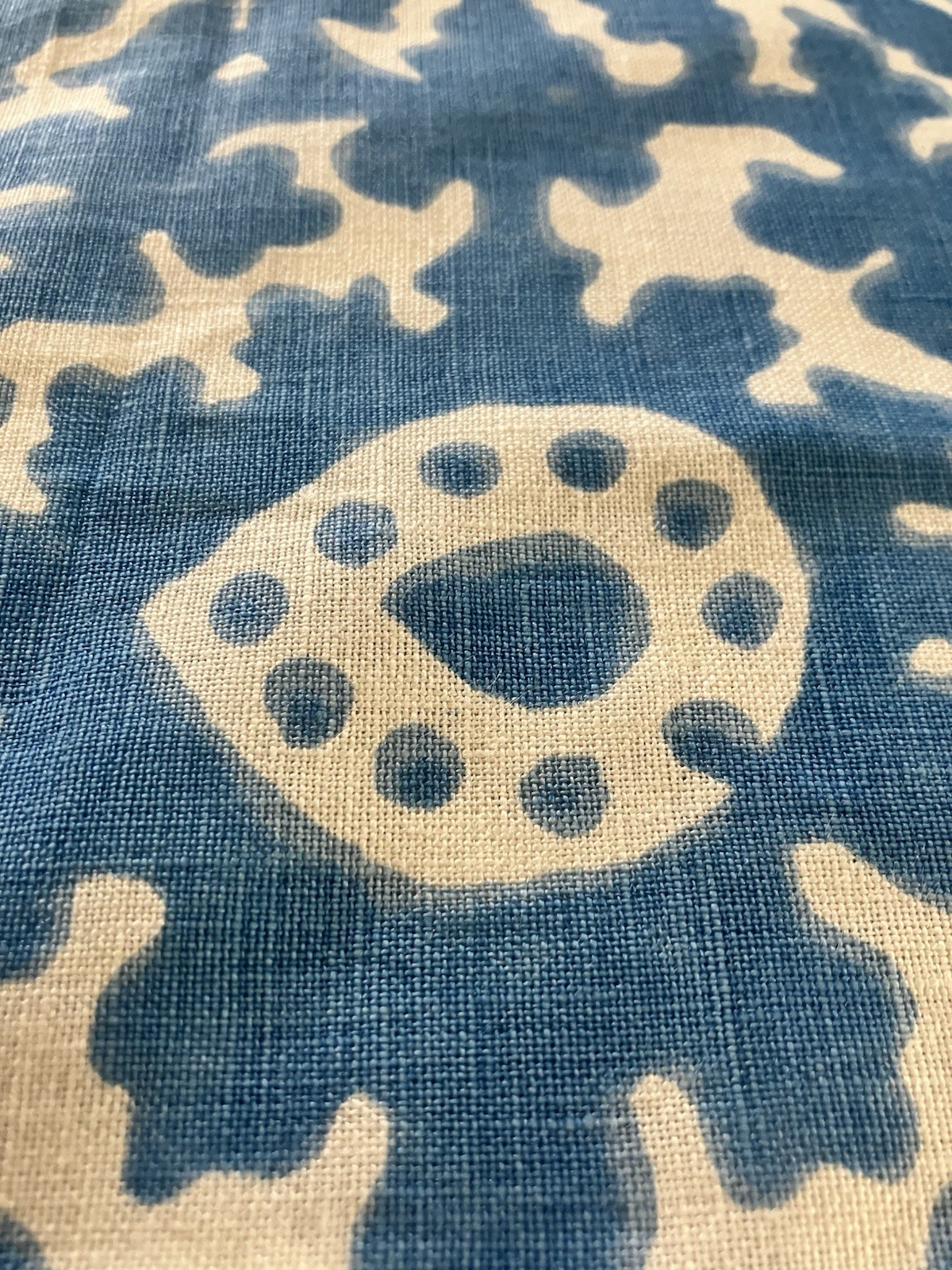 Ralph Lauren Blue And White Linen Blend Ikat Fabric