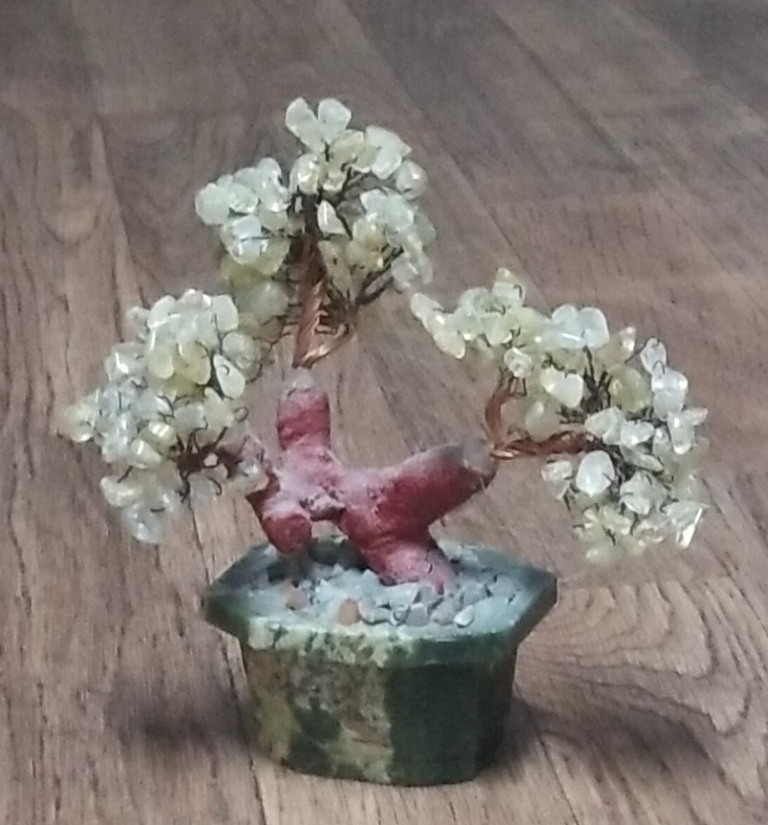 Vintage 6″ Stone Asian Vintage Carved Bonsai Tree Copper Wire with Stone Pot