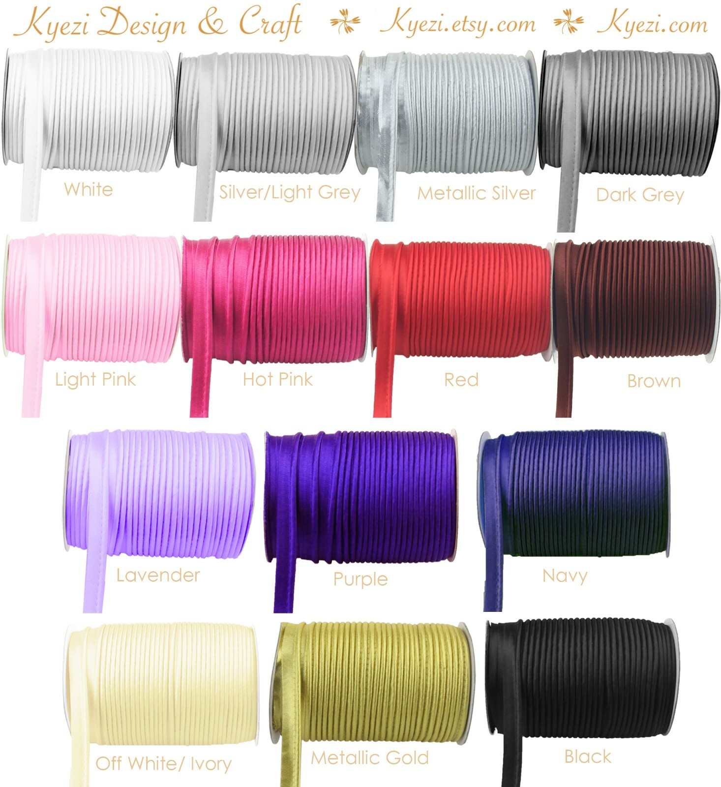 1/8 Inch 3mm Cord-Edge Piping Satin Trim – Sewing Seaming Binding Hemming Piping