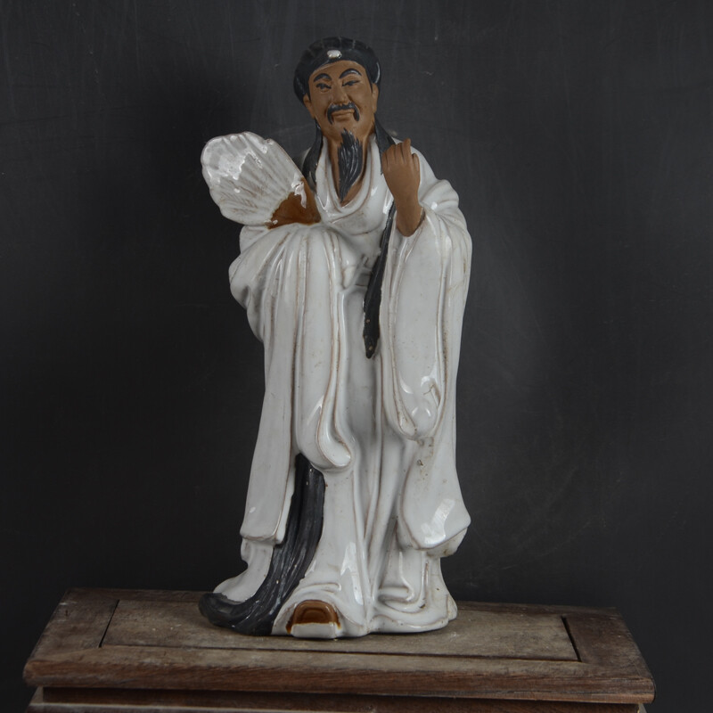 11″ Collect China Porcelain Zhuge Liang Kong Ming Military Counsellor Statue