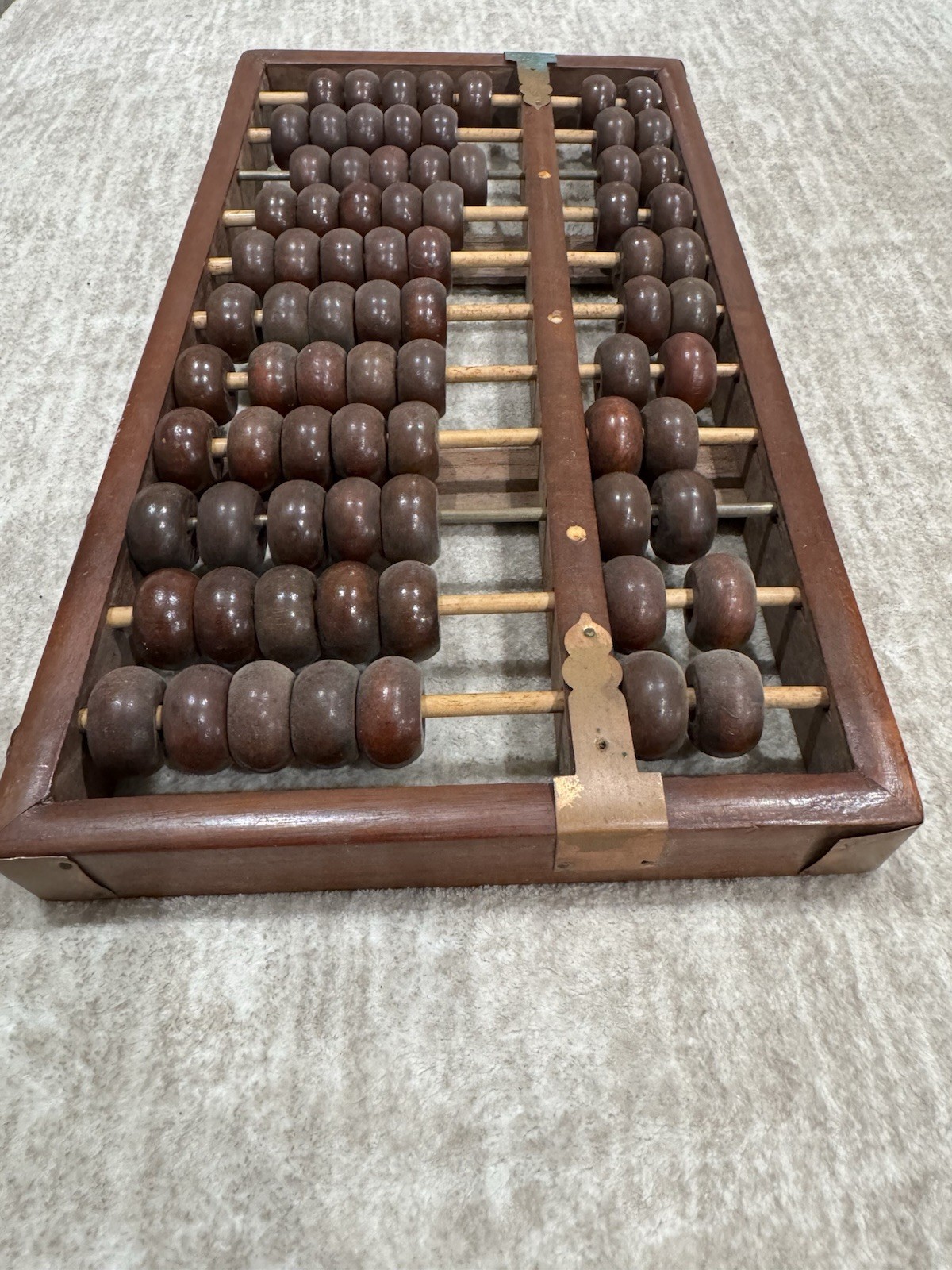 Vintage Chinese Suanpan Abacus Hardwood 11 Row Brass Hardware 12.75”
