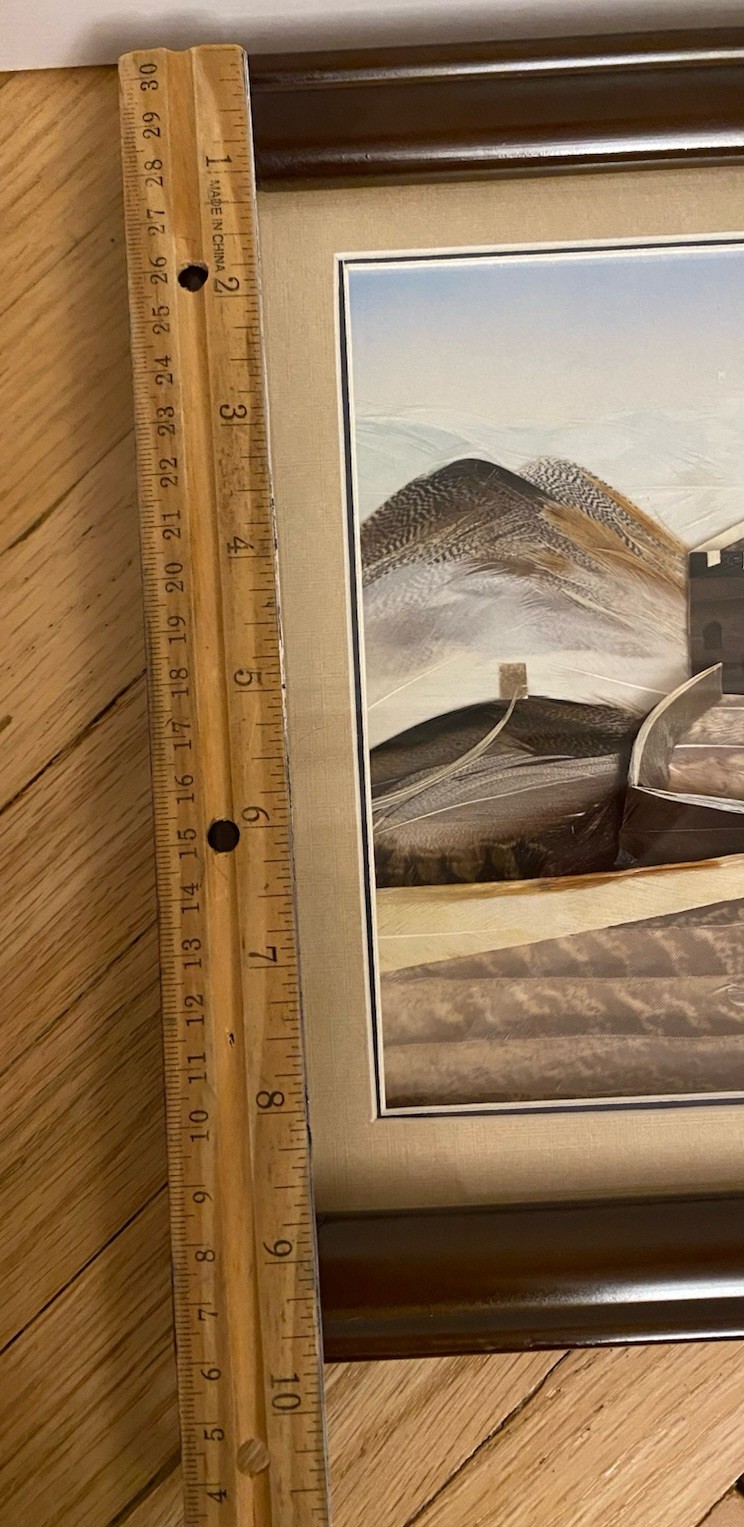 Chinese 3-D Art Great Wall Of China Made Of Feathers Framed Approx. 14.5” X 10”