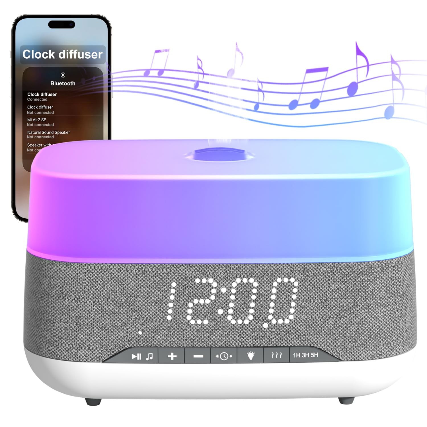 Versatile Essential Oil Diffuser, 300ml Aroma Diffuser with Bluetooth White