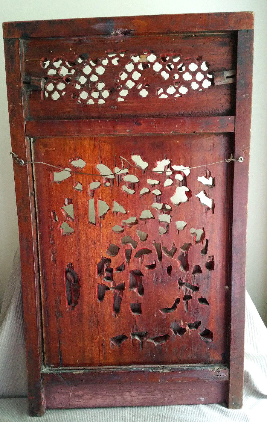 ANTIQUE CHINESE CARVED WOOD Wall Furniture PANEL Gold Red