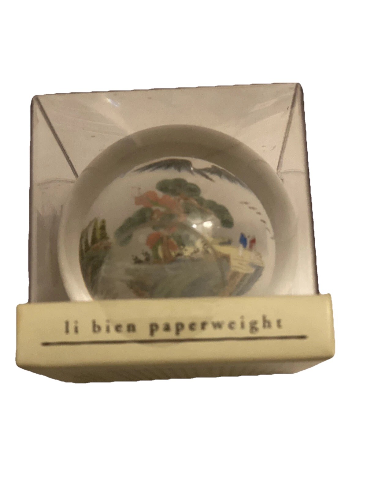 Li Bien Mountain Range Reverse Hand Painted Art Glass Sphere Paperweight New