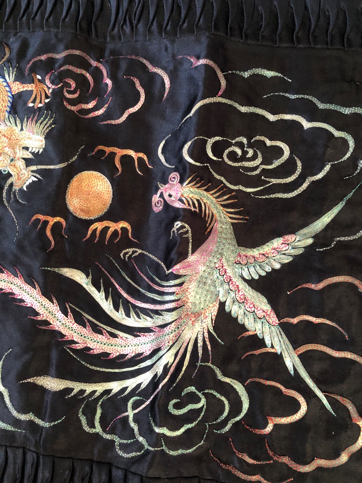 VINTAGE CHINESE SILK EMBROIDERED PILLOW SHAMS SET OF 2