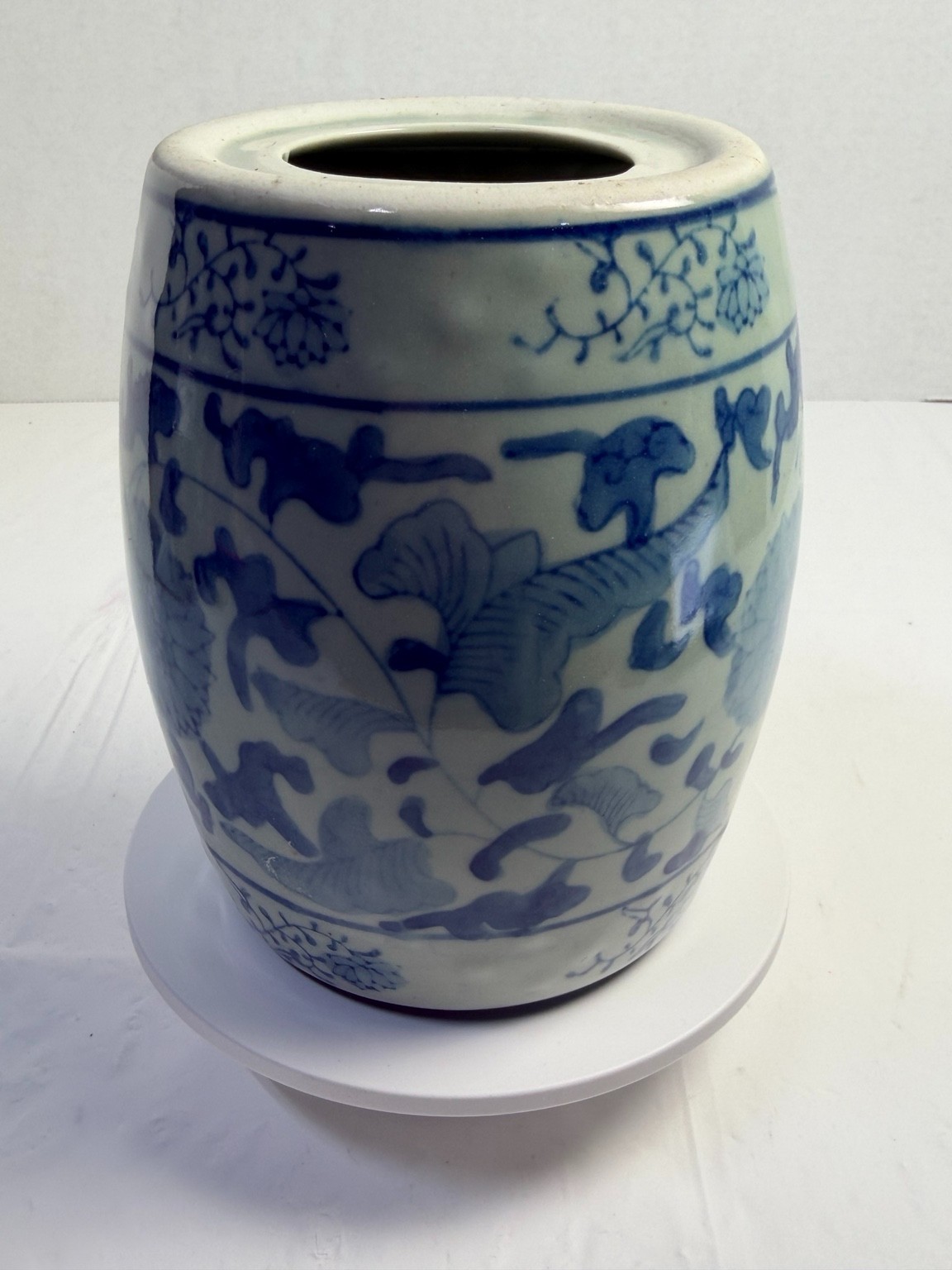 Vintage Chinese Style Blue White Porcelain Cricket Cage Pierced Top 6″