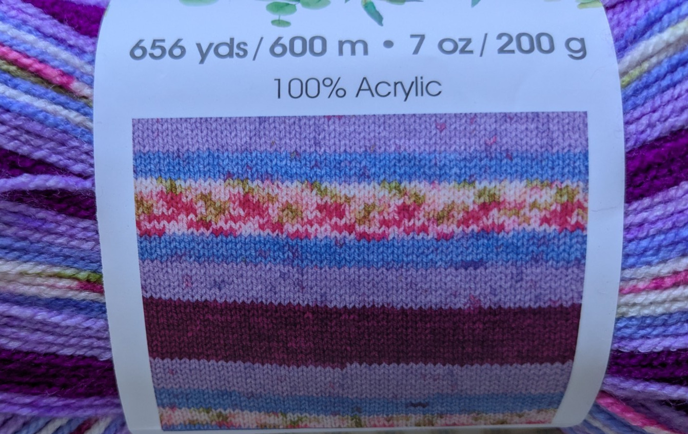Premier Yarns BLOOM Yarn Self-Striping Floral Print IRIS 7 oz. Acrylic 656 Yds.