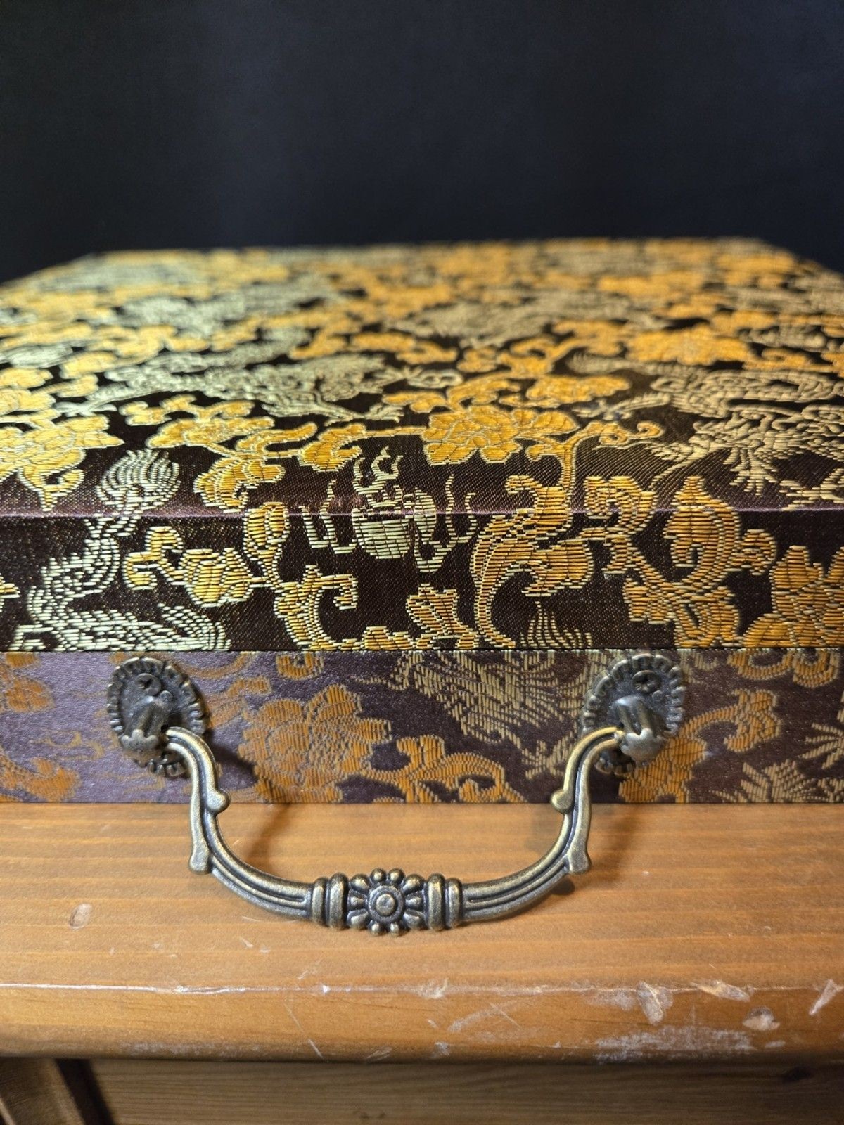Vtg Chinese Panda CherryBlossom DoubleSided Silk Sichuan Embroidery WoodBase Box