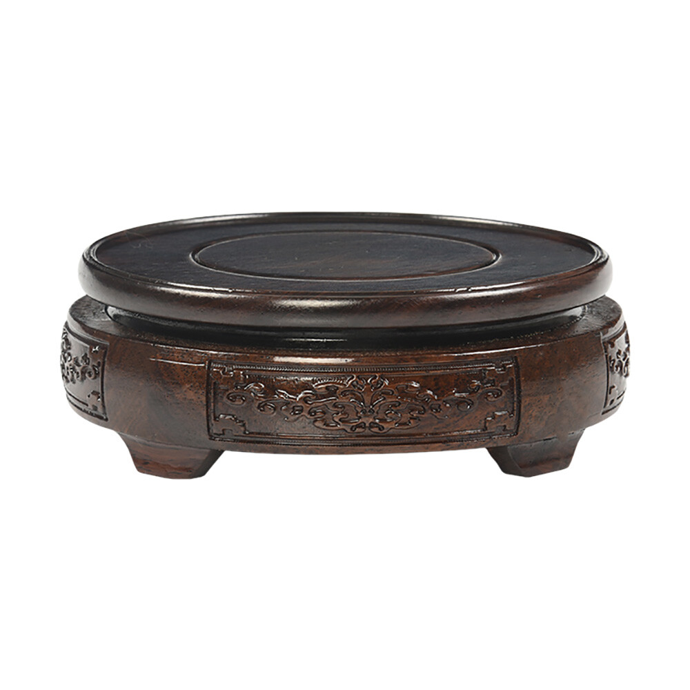 Wood Hand Carve Fishbowl Stand Bonsai Garden Stone Vase Flower Rack Display Base