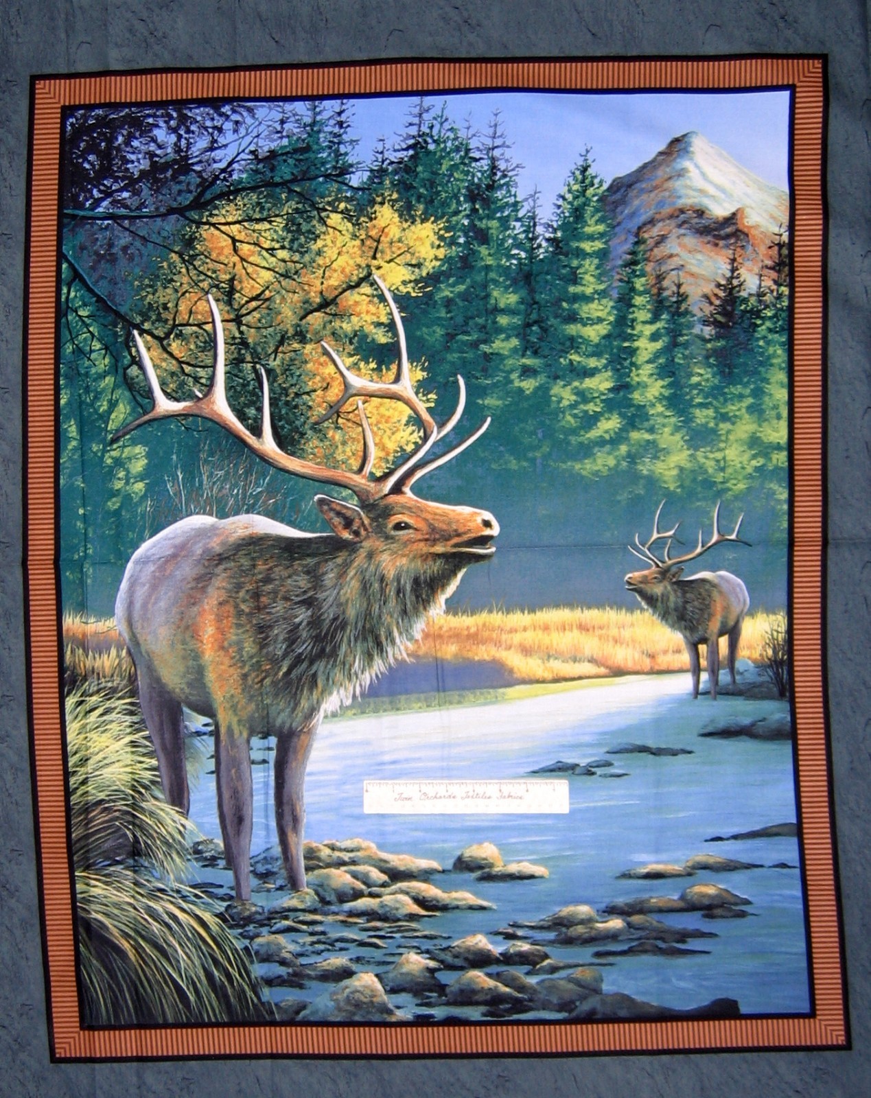 Wild Wings Fabric Panel – Mountain Sky Elk Wallhanging Block Teal Springs 34″