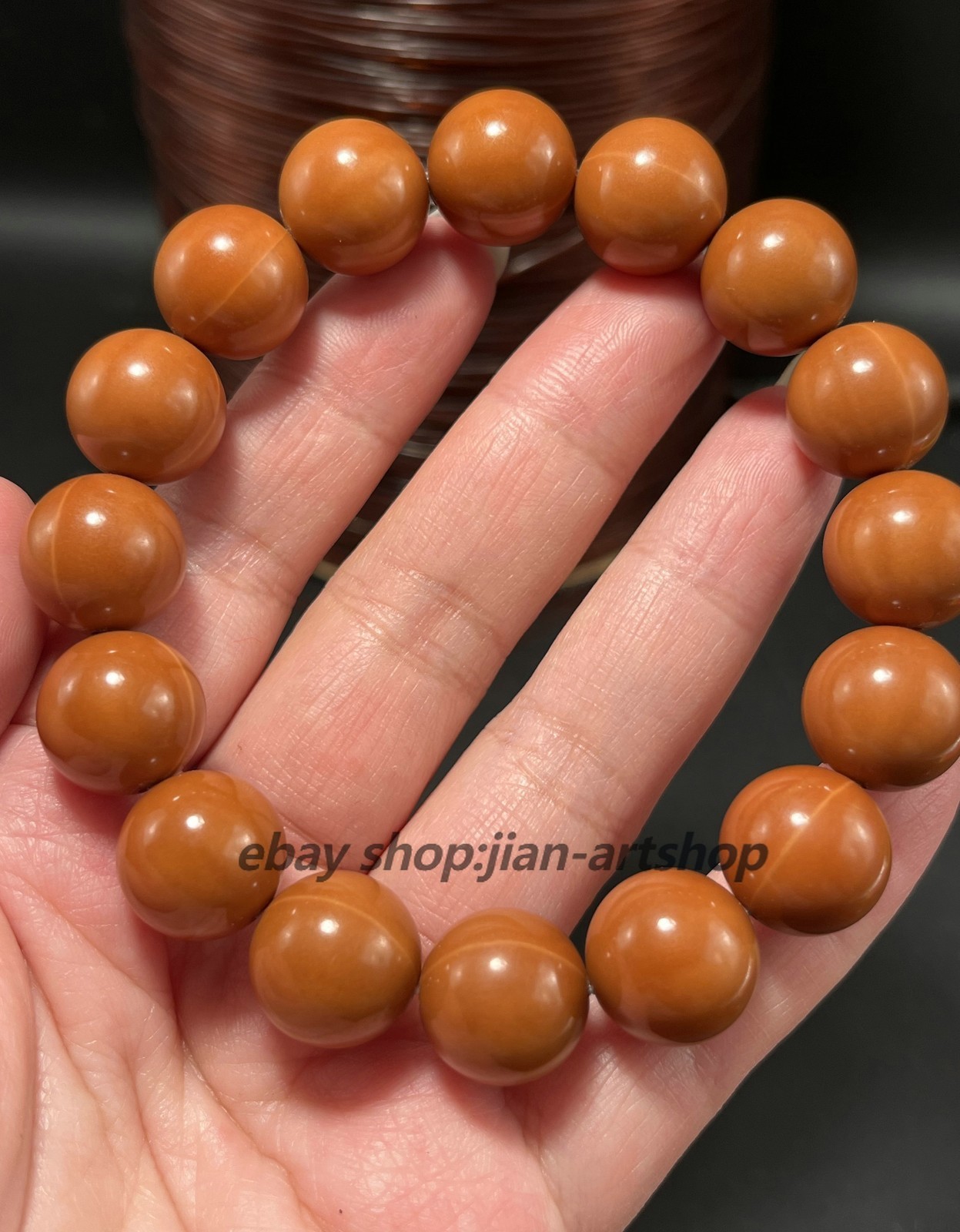 14.5MM China Olive Dentoliva Monkey Head 16PCS Smooth Round Beads Bracelet