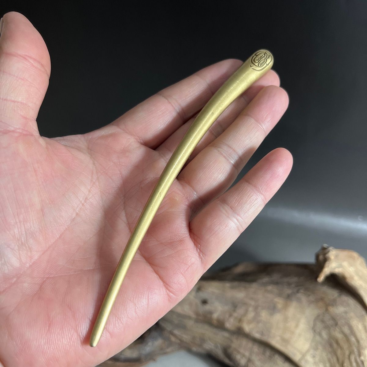 Handmade Vintage Brass Hair Pin Chinese Ziwei Talisman Hair Stick 14.6cm