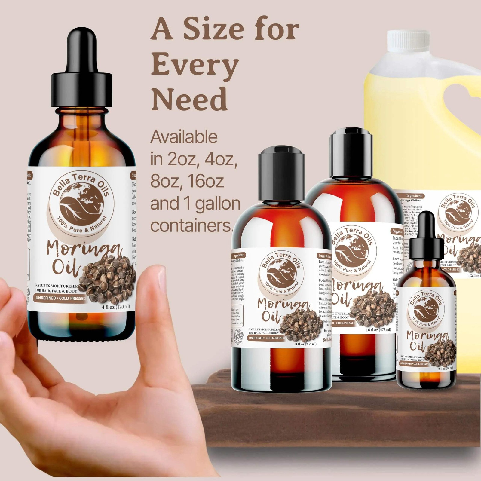 Organic Moringa Oil – 4oz | Cold-Pressed Oil for Skincare, Haircare & DIY Projec