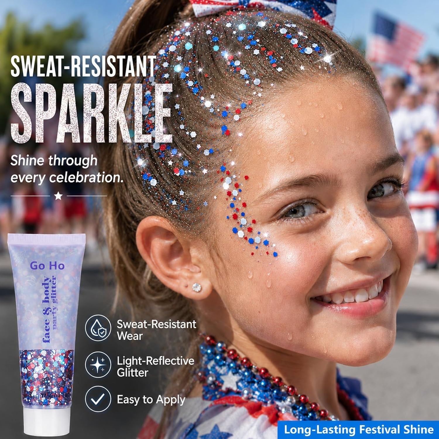 Cruelty-Free 4th of July Body Glitter with Hexagonal Sequins for Kids & Adults