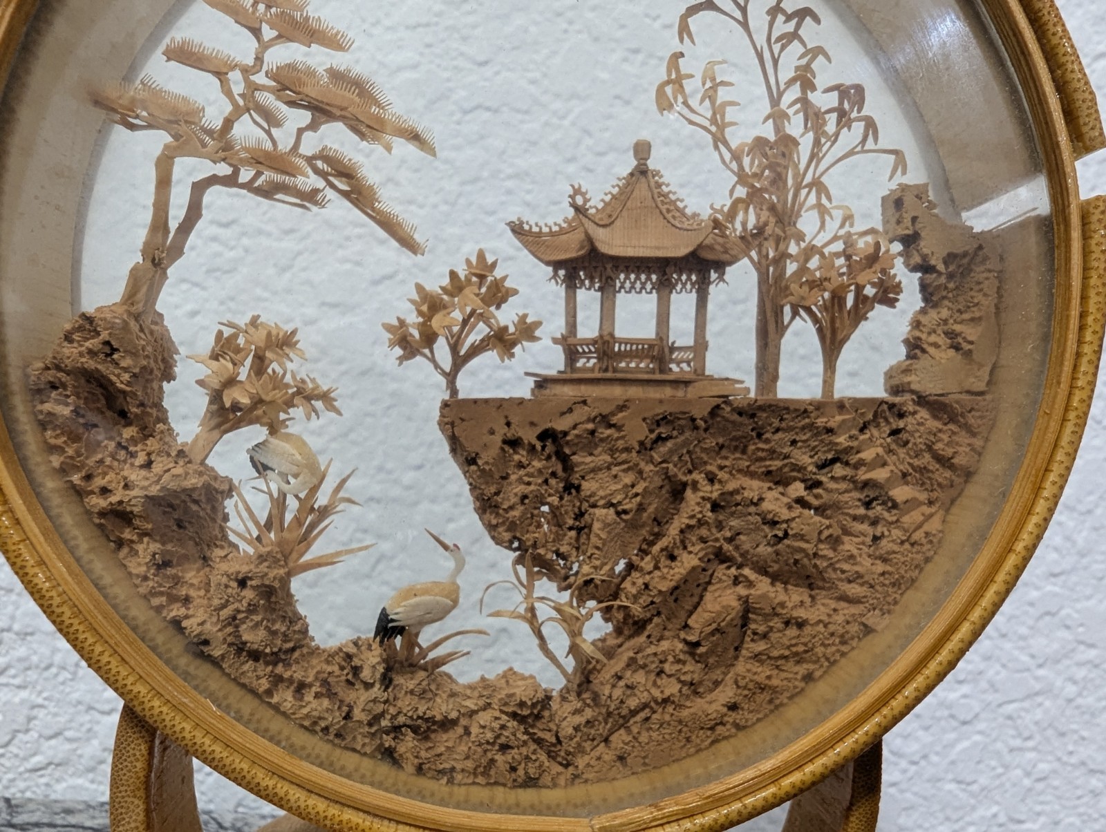 Vintage Chinese Cork Carving Diorama Bamboo