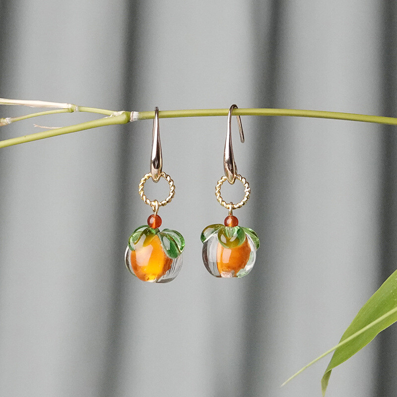 China Agate/Coloured Glaze Gild Persimmon Tibetan Style Fashion Earbob Earrings