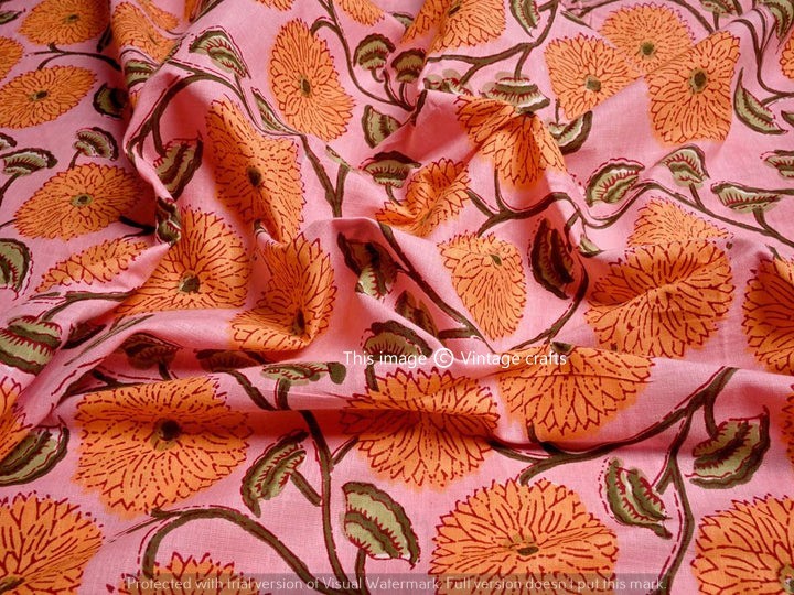 5 Yard Indian Cotton Handmade Print Fabric Sanganeri Hand Block Printed Fabric