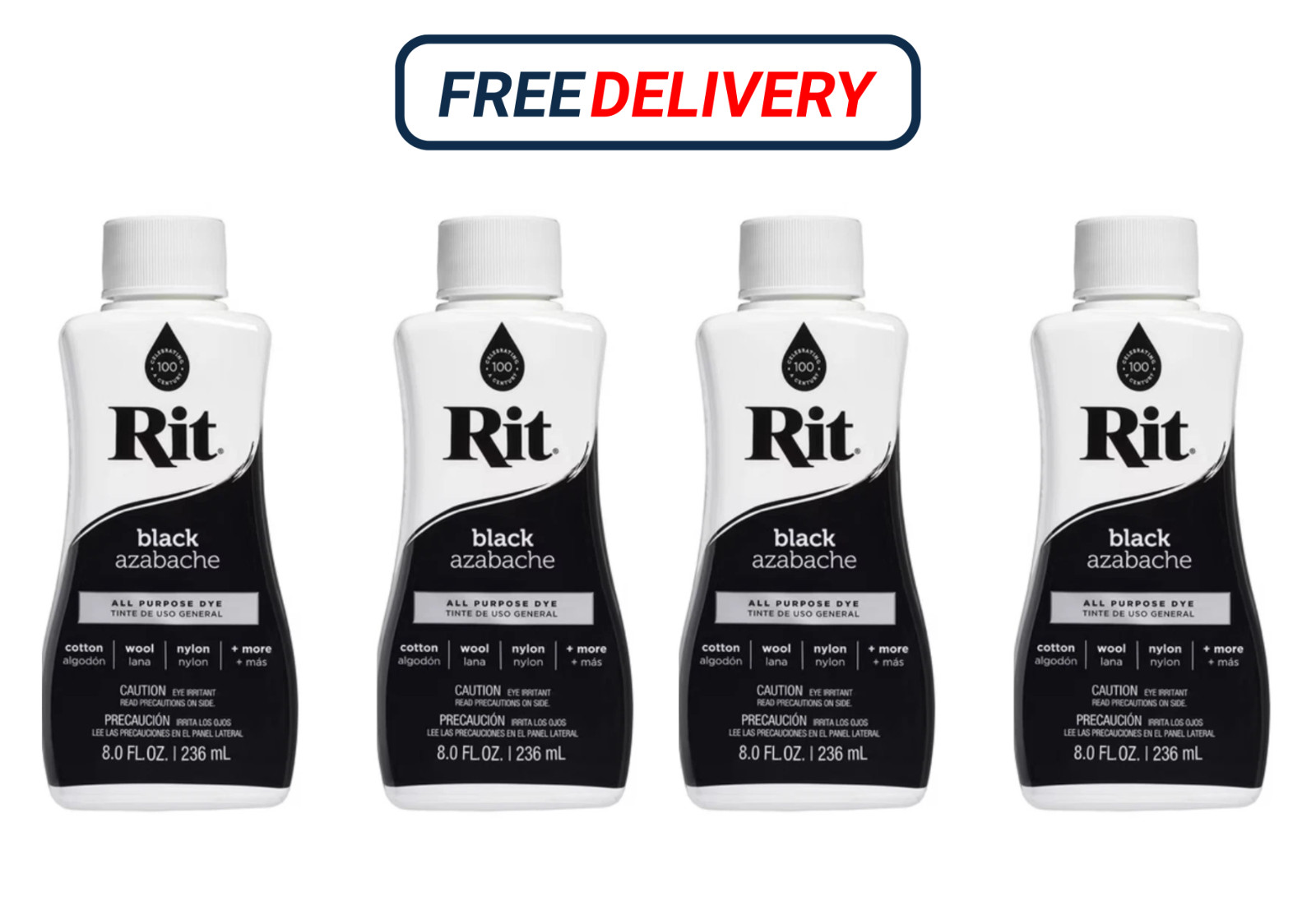 4 Pack Rit Liquid Dye Black 8 fl oz All Purpose Clothing Fabric Color