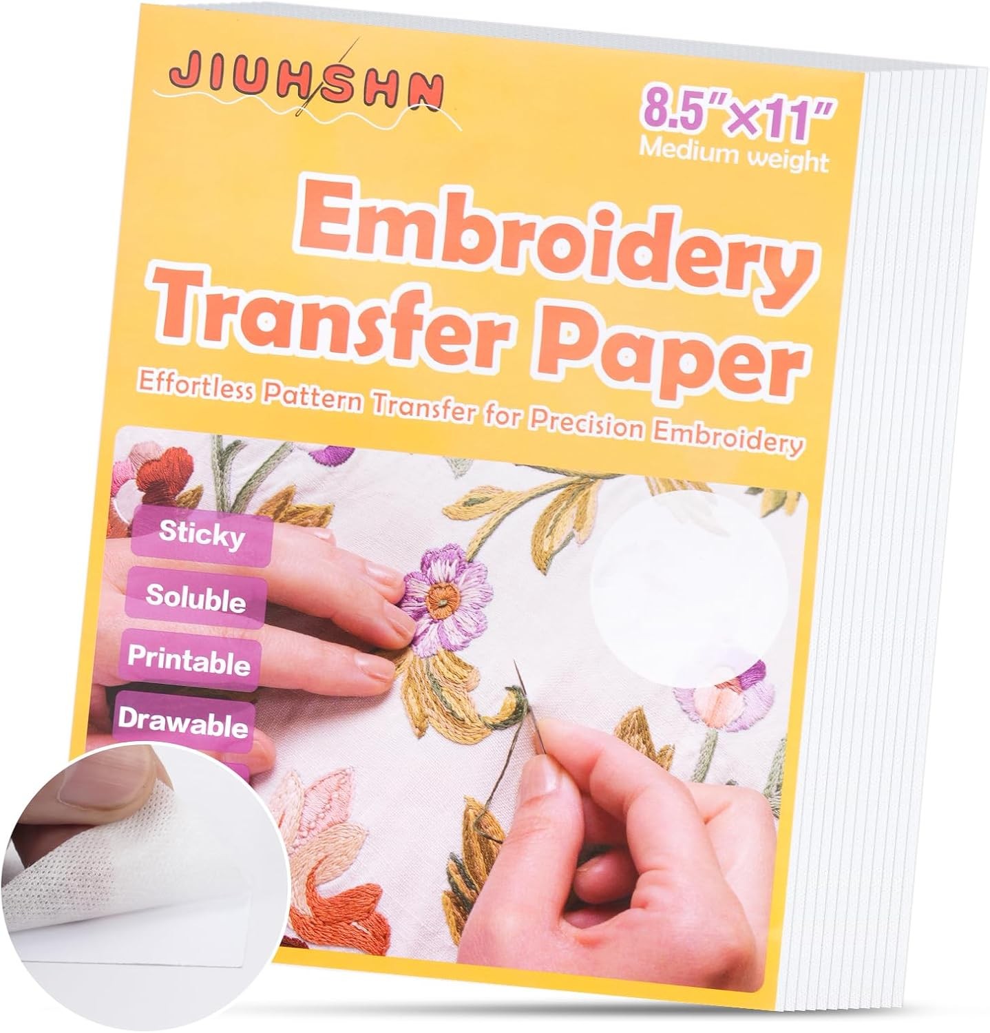 12pcs Water Soluble Embroidery Paper, 8.5″X11″ Stick and Stitch Embroidery…