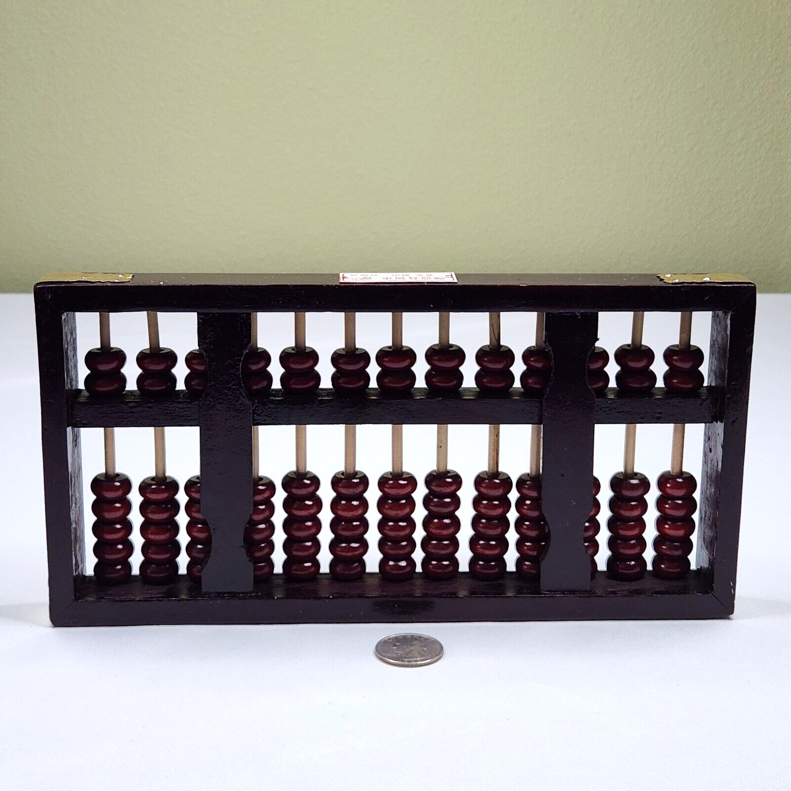 Vintage Chinese Abacus Wood Frame 13 Rows Brass Accents 5″ x 10″