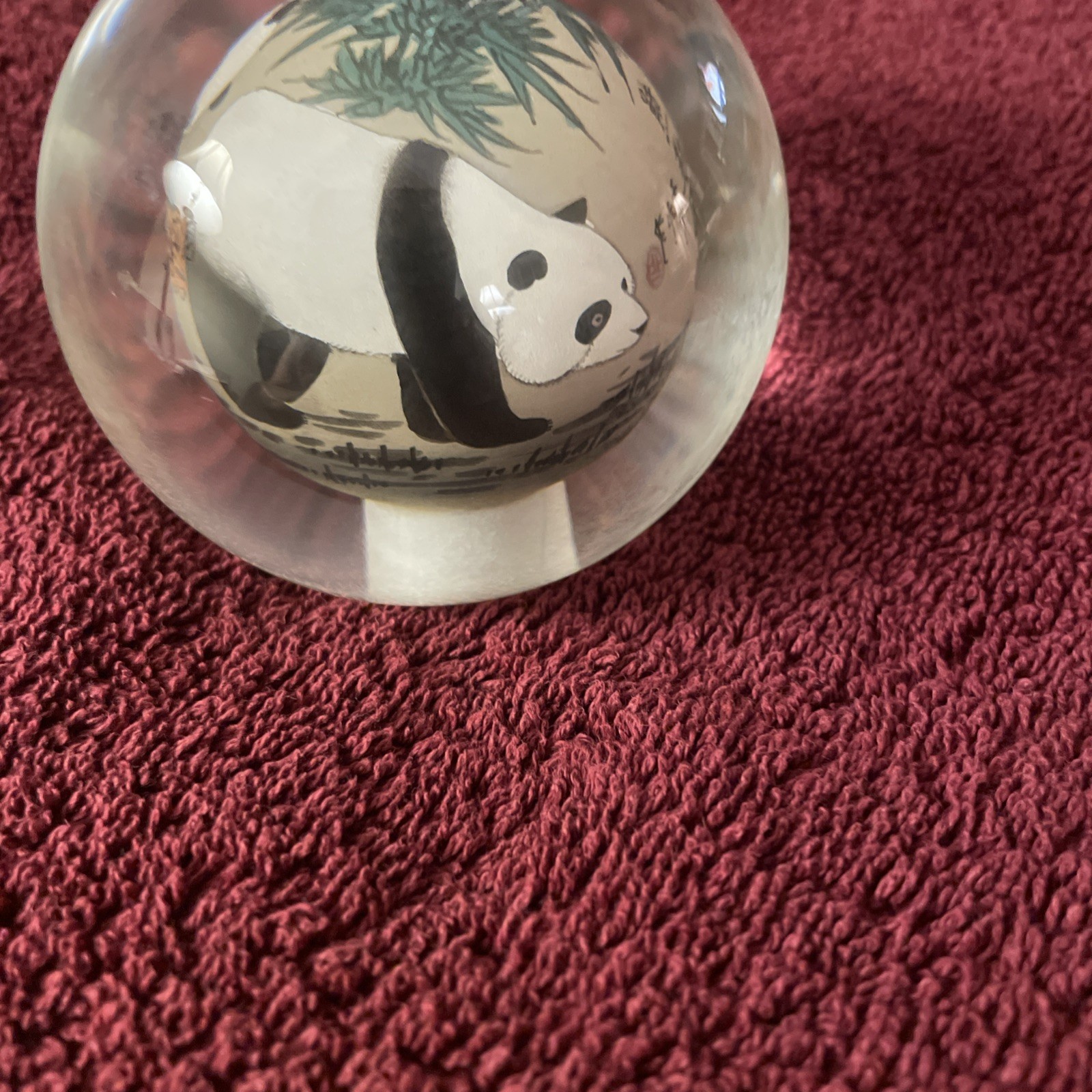 Chinese Glass Ball Hand Painted Pandas Sphere Paperweight