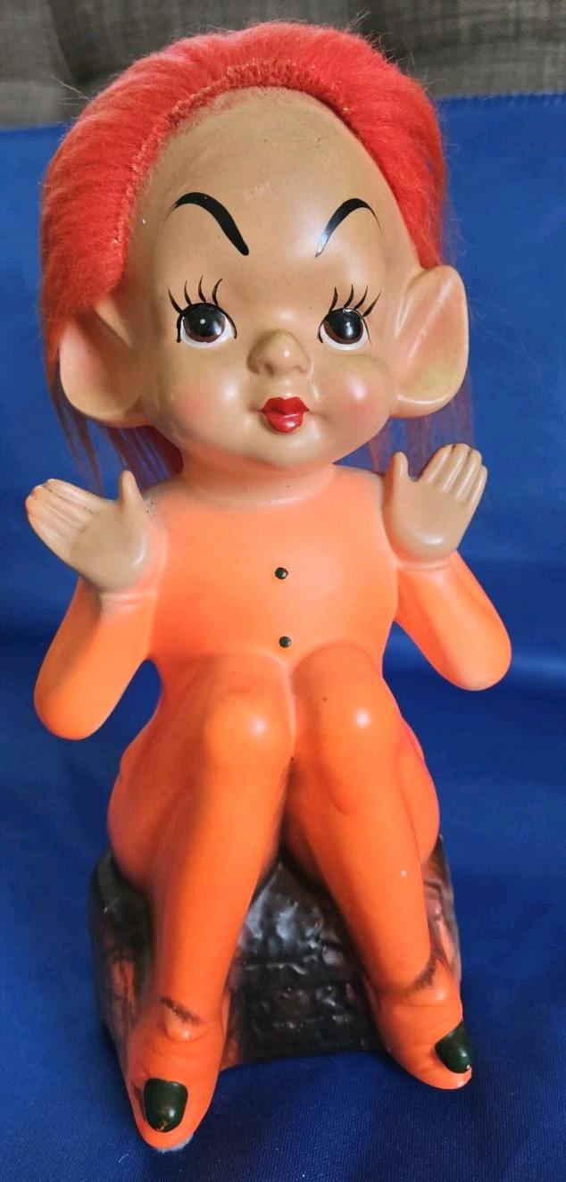 Vintage 1960s Ceramic Chinese Style Pixie Fairy Figurine 9in Tall