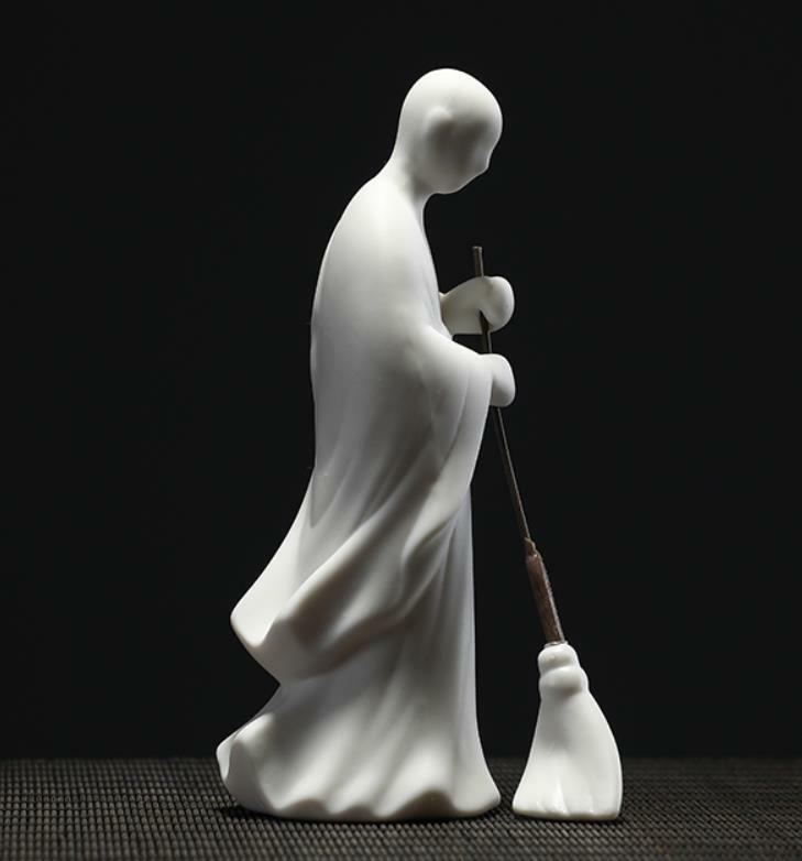 6.2″ Chinese White Porcelain Ceramics Sweep Floor Buddhist Monk Statue Statues
