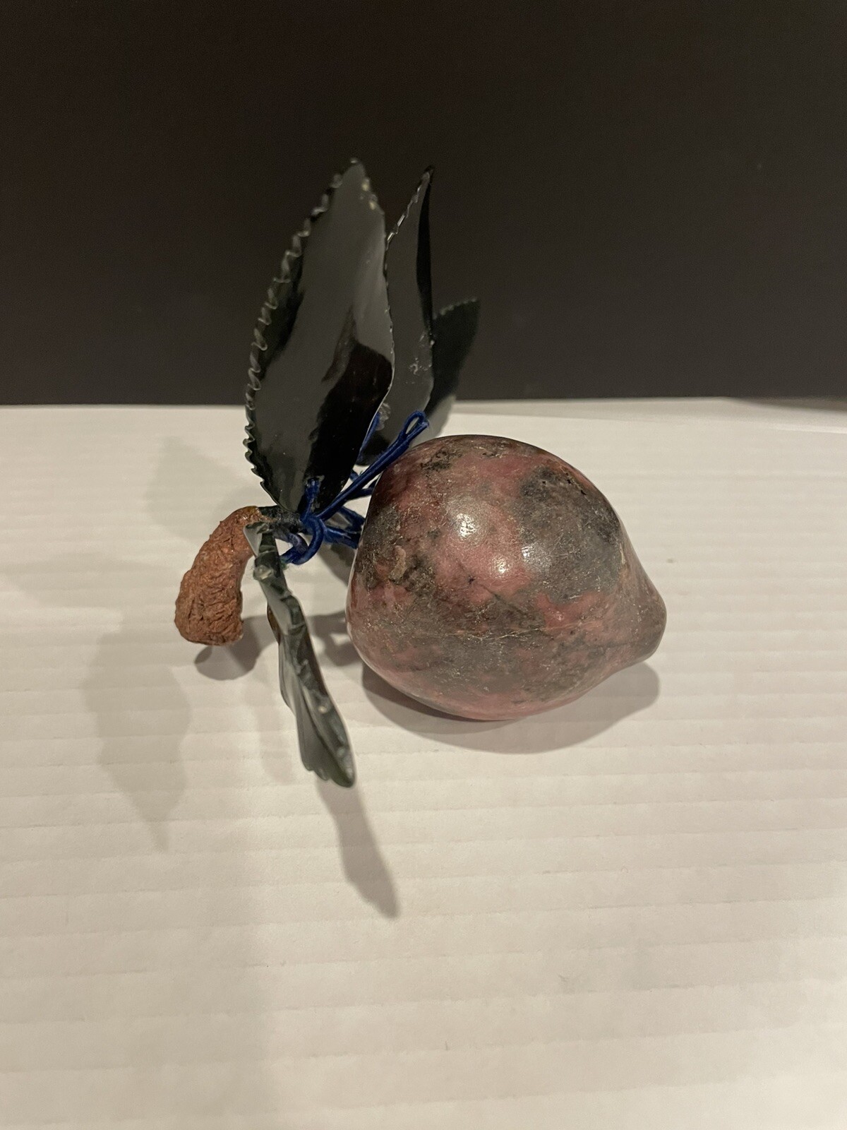 Vintage Asian Plum Heavy Stone Miniature Decorative Fruit Wood Stem 1950’s Rare