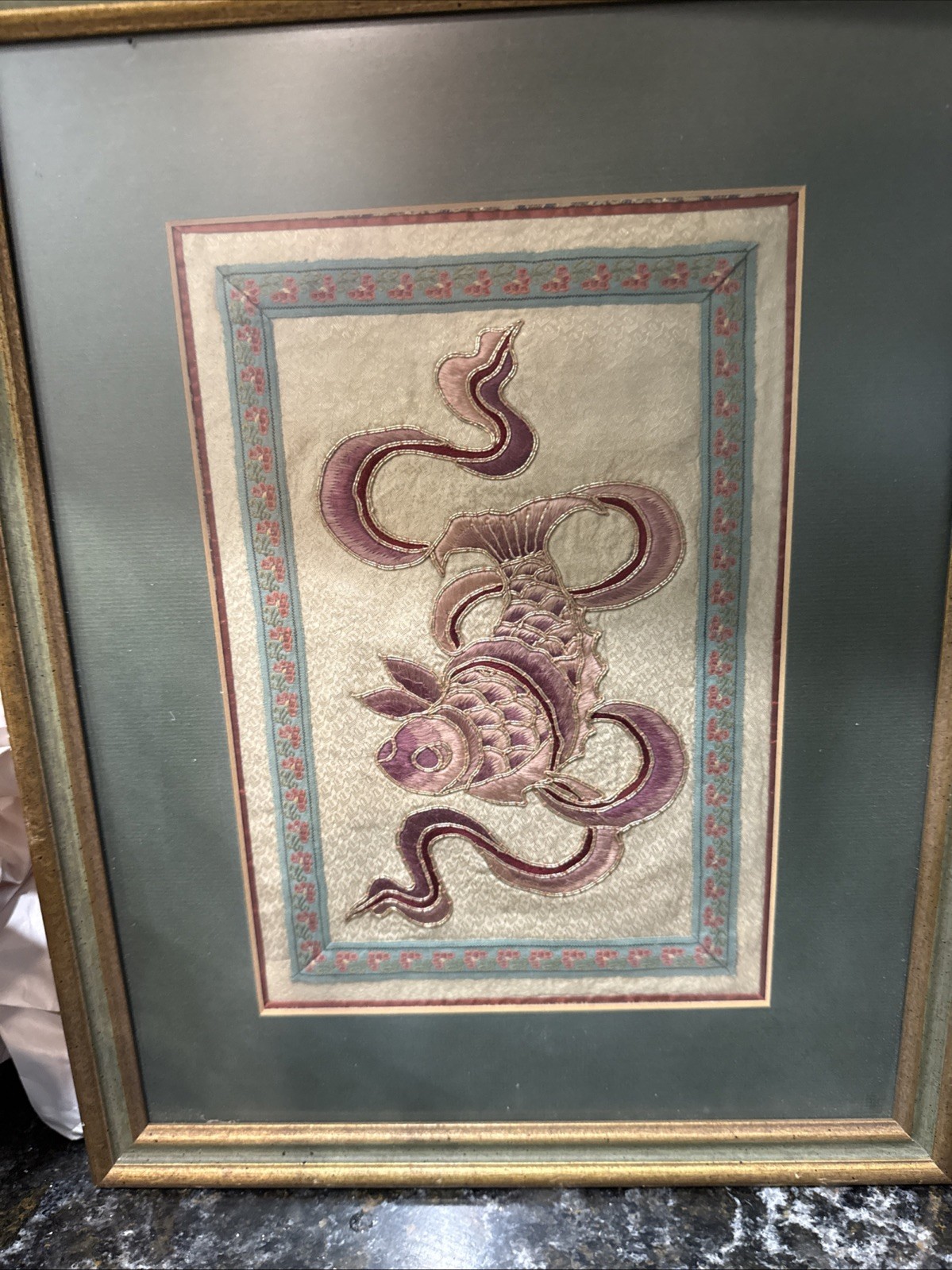 Antique Pair Of Chinese Silk Embroidery Panel Textile Tapestry Framed 11.5 X15