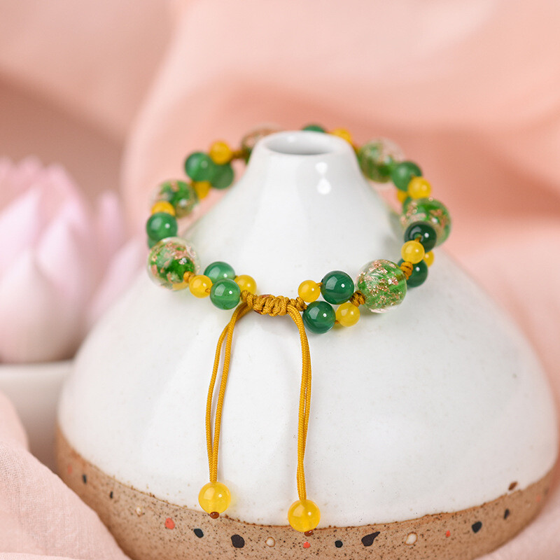Chinese Green Yellow Agate/Coloured Glaze Ethnic Style Vogue Hand Chain Bracelet