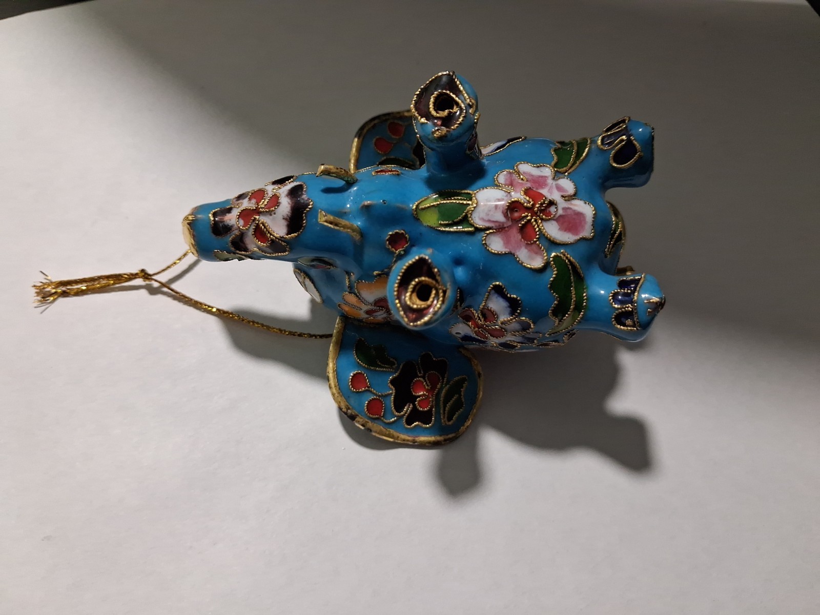 Multicolored, Base Blue floral Chinese cloisonné elephant ornament