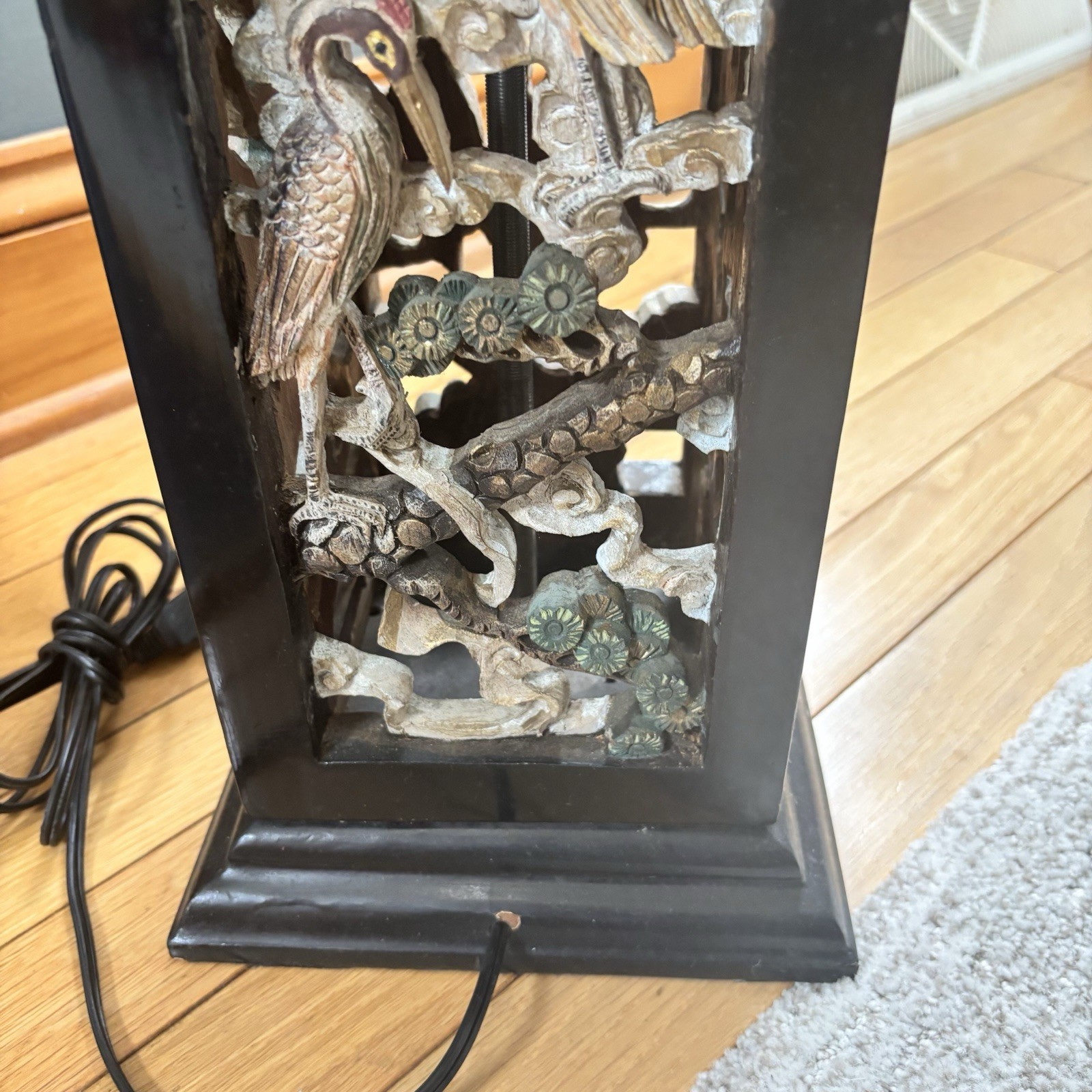 Rare Asian Inspired Intricate Hand Carved Bird Cutouts Table Lamp 31” Tall FLAW