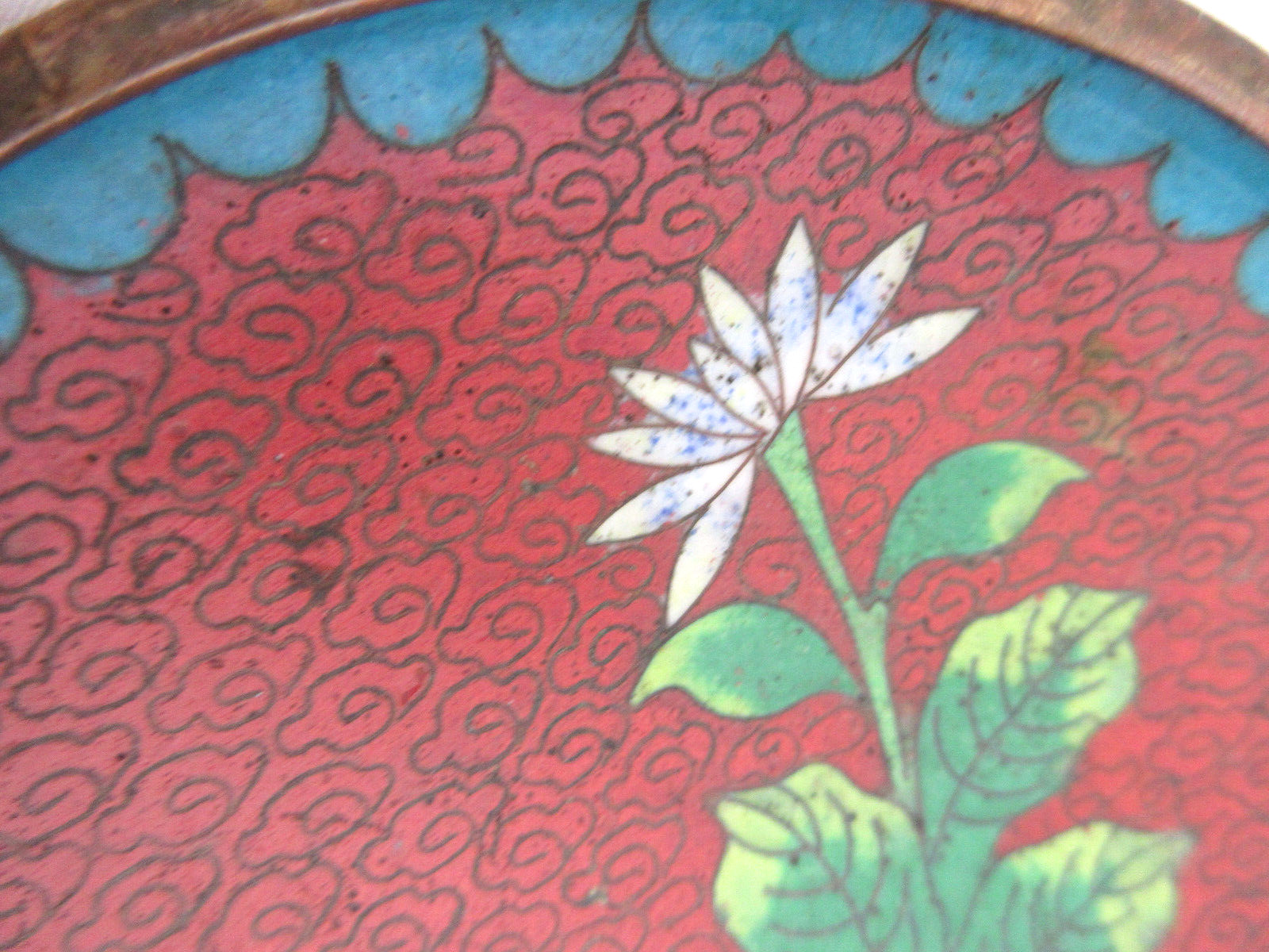 Antique Chinese Cloisonne Trinket Dish Copper 3.75″ VGUC