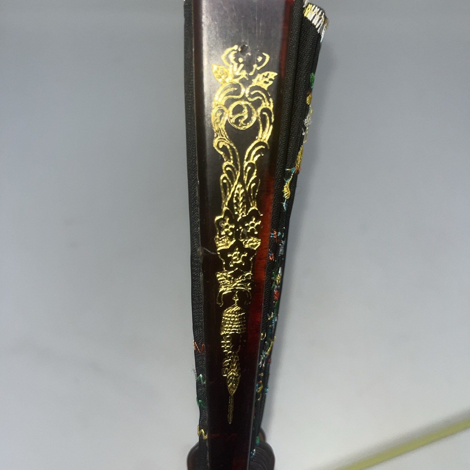 New Chinese Asian multi color peacock embroidered black fabric folding hand fan
