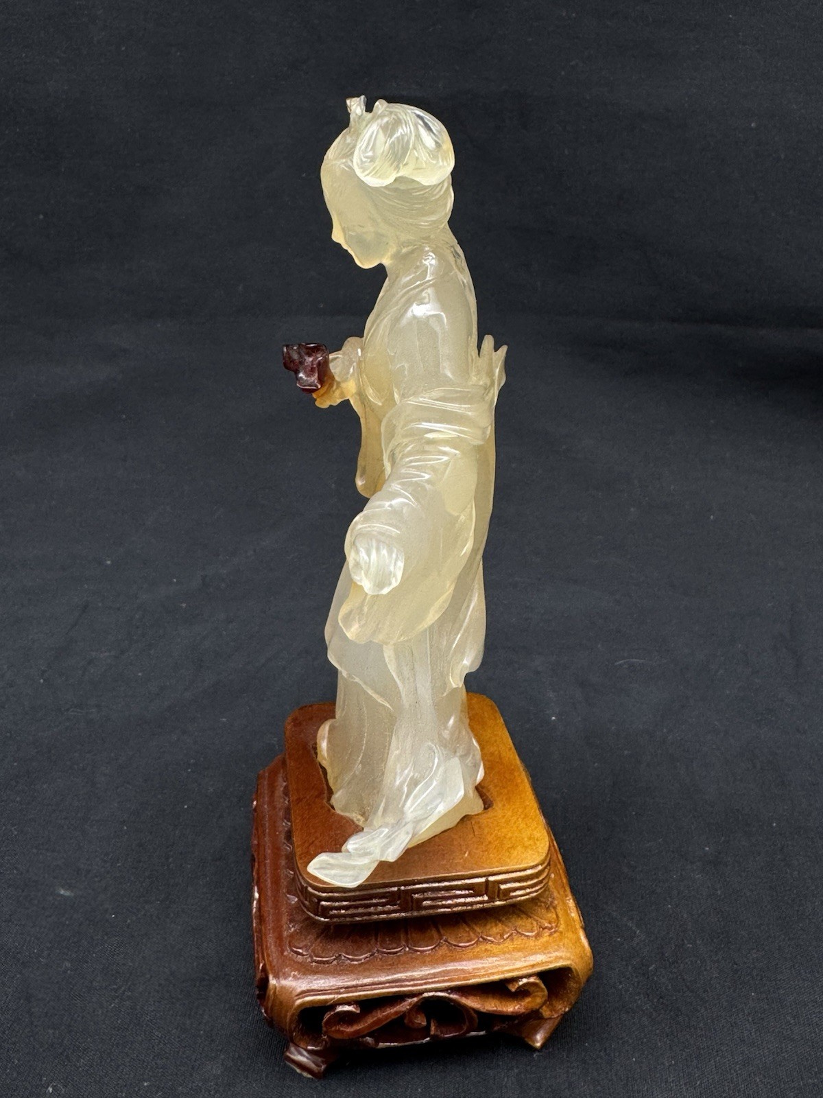 Chinese Carved Agate Stone Lady Sculpture, 4.5″