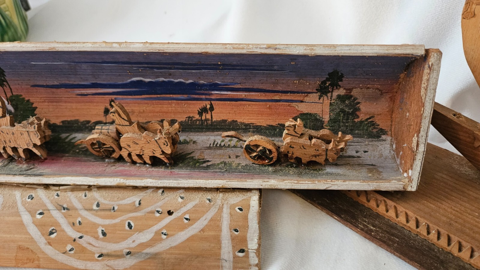 Vintage Chinese Wood Carvings and Folk Art – Boats, Shadowbox Wagons