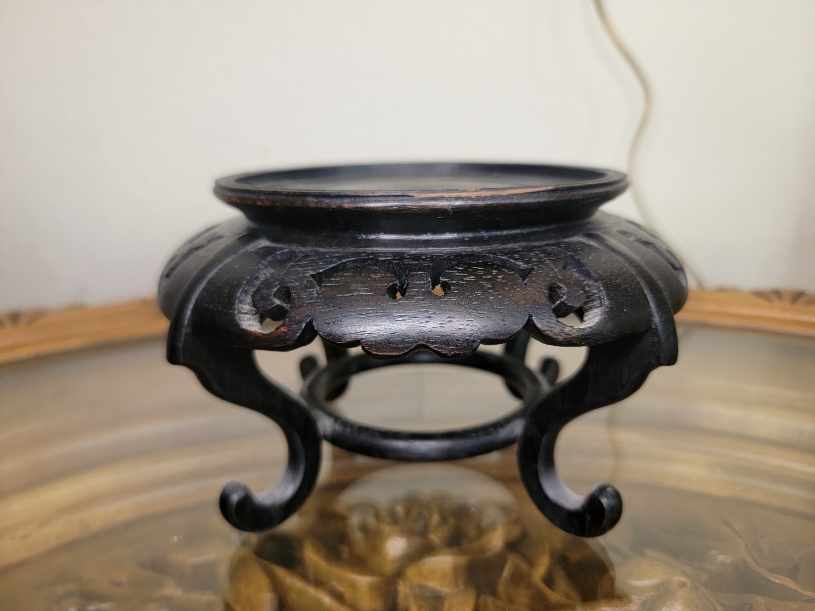 Vintage Chinese Dark Wood Footed Display Stand Footed Pedestal