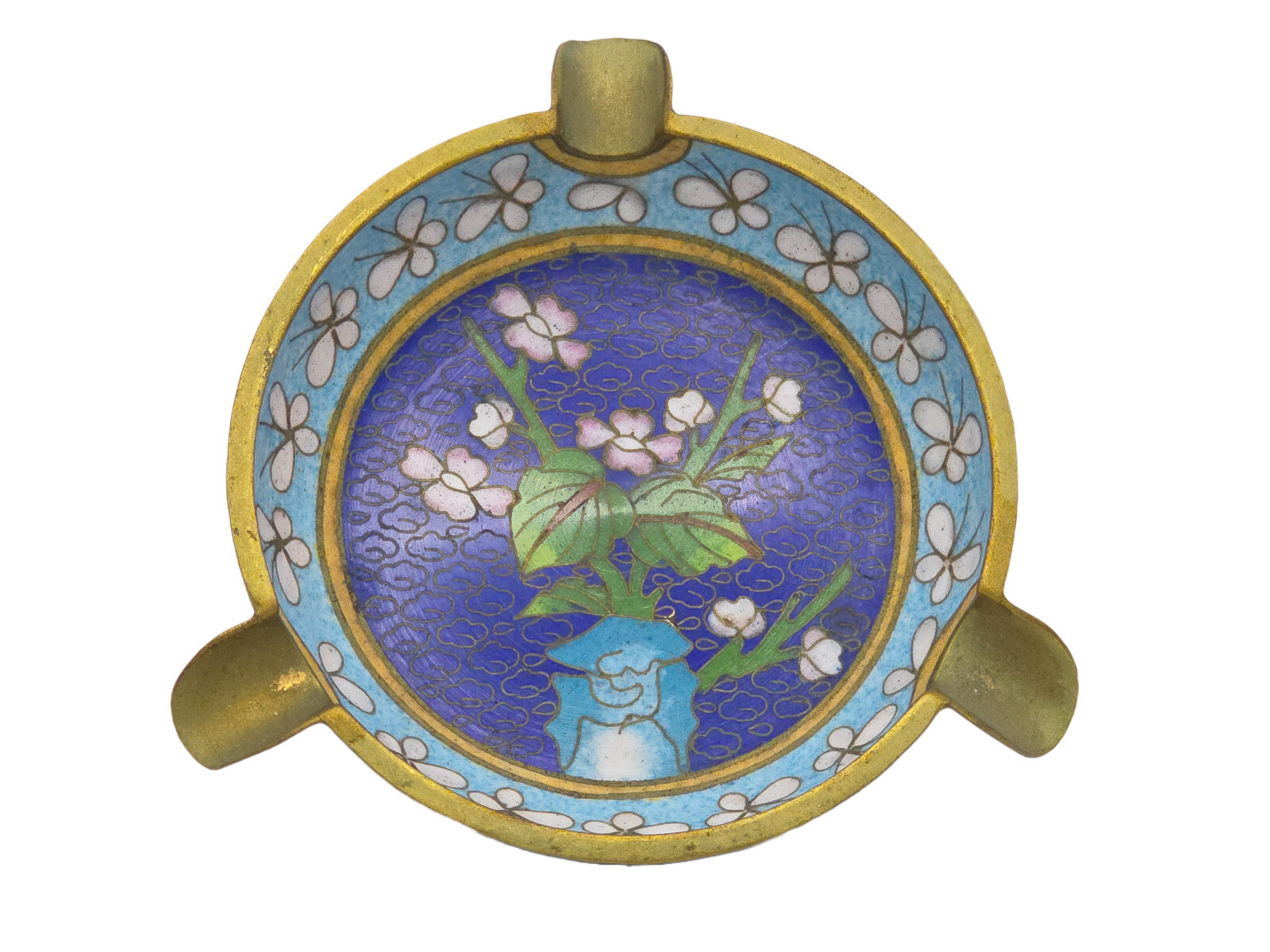 EARLY 20c CHINESE EXPORT CLOISONNE ENAMEL TRINKET DISH ASHTRAY ~ 3.75″