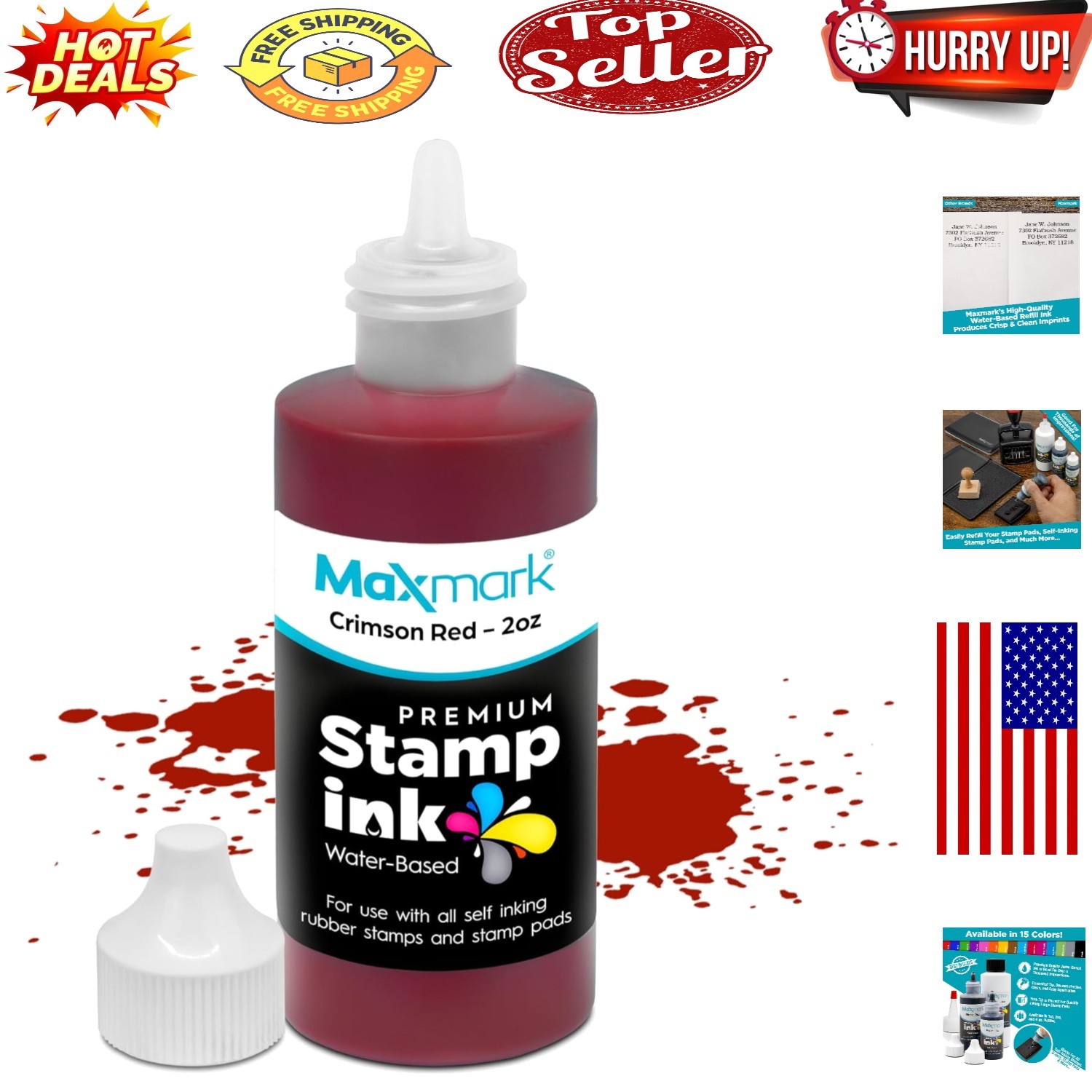 Crimson Red Self-Inking Stamp & Pad Refill Ink – 2 oz.