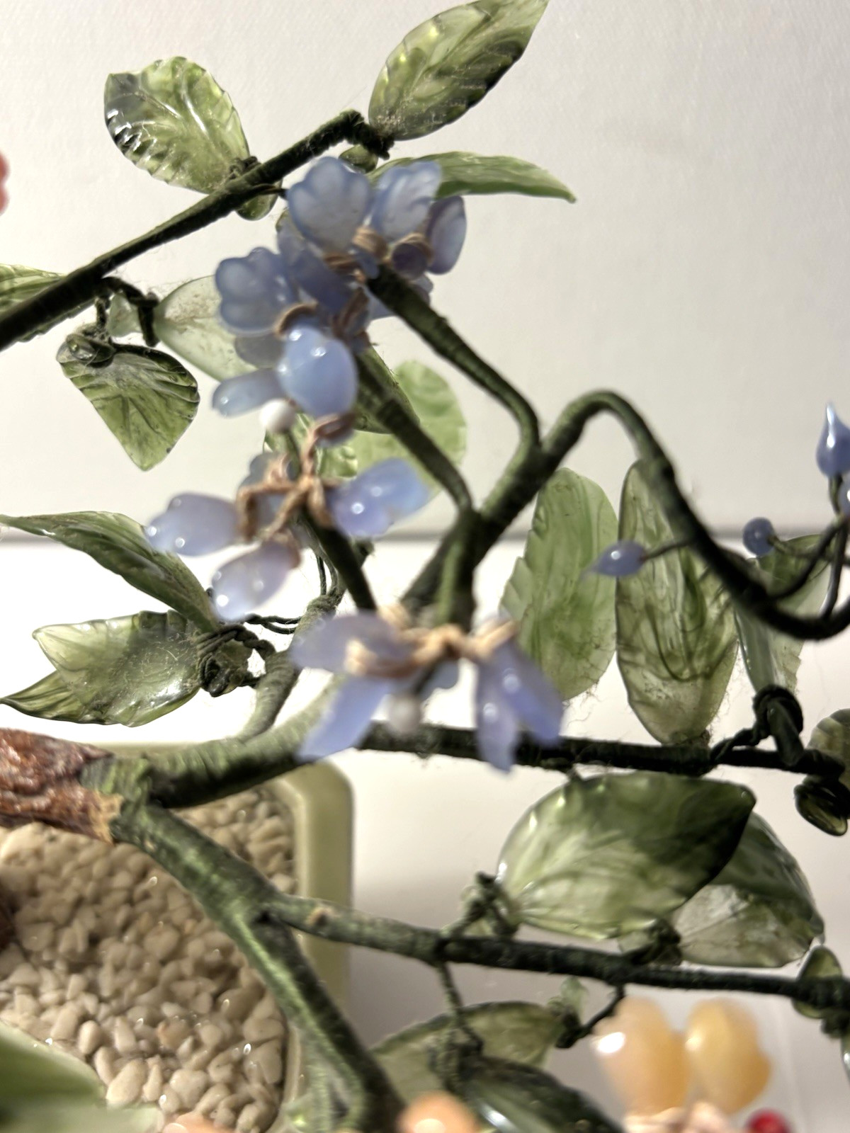 Vintage Bonsai Tree Multicolor Flowers Leaves Carved Blooms Asian