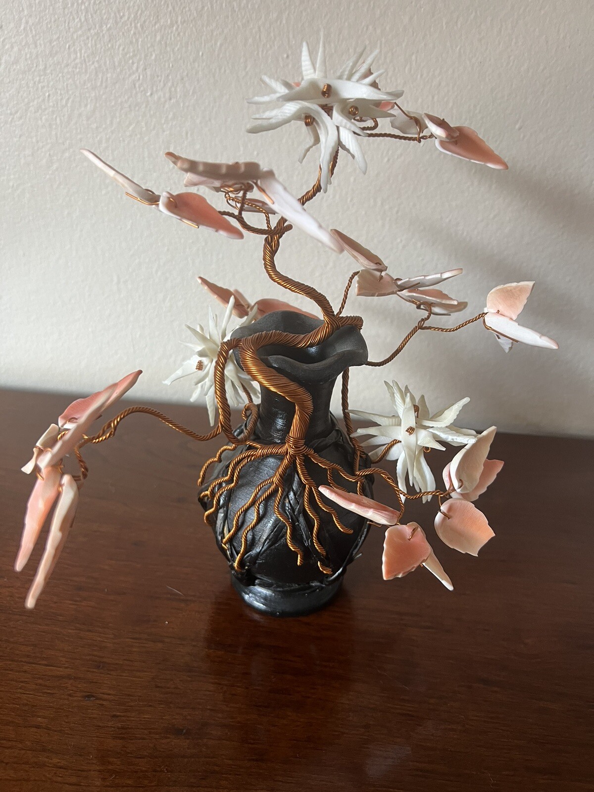 Coral Shells Bonsai Ming Tree of life Wire Wraped Hand made japan 1950’s 9” BB1