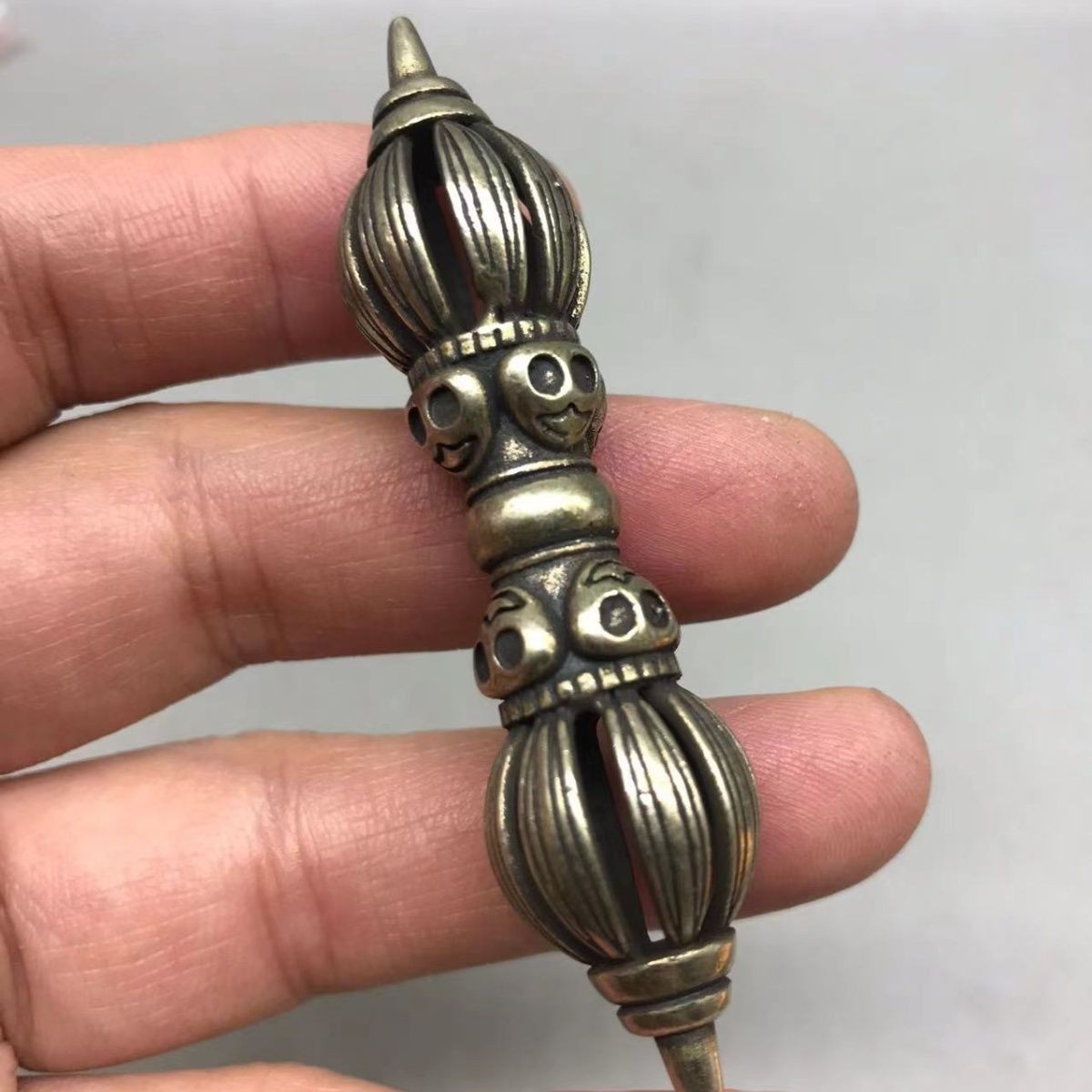 Tibetan White Copper Skull Ritual Dagger Amulet Mala Necklace Jewelry Charm