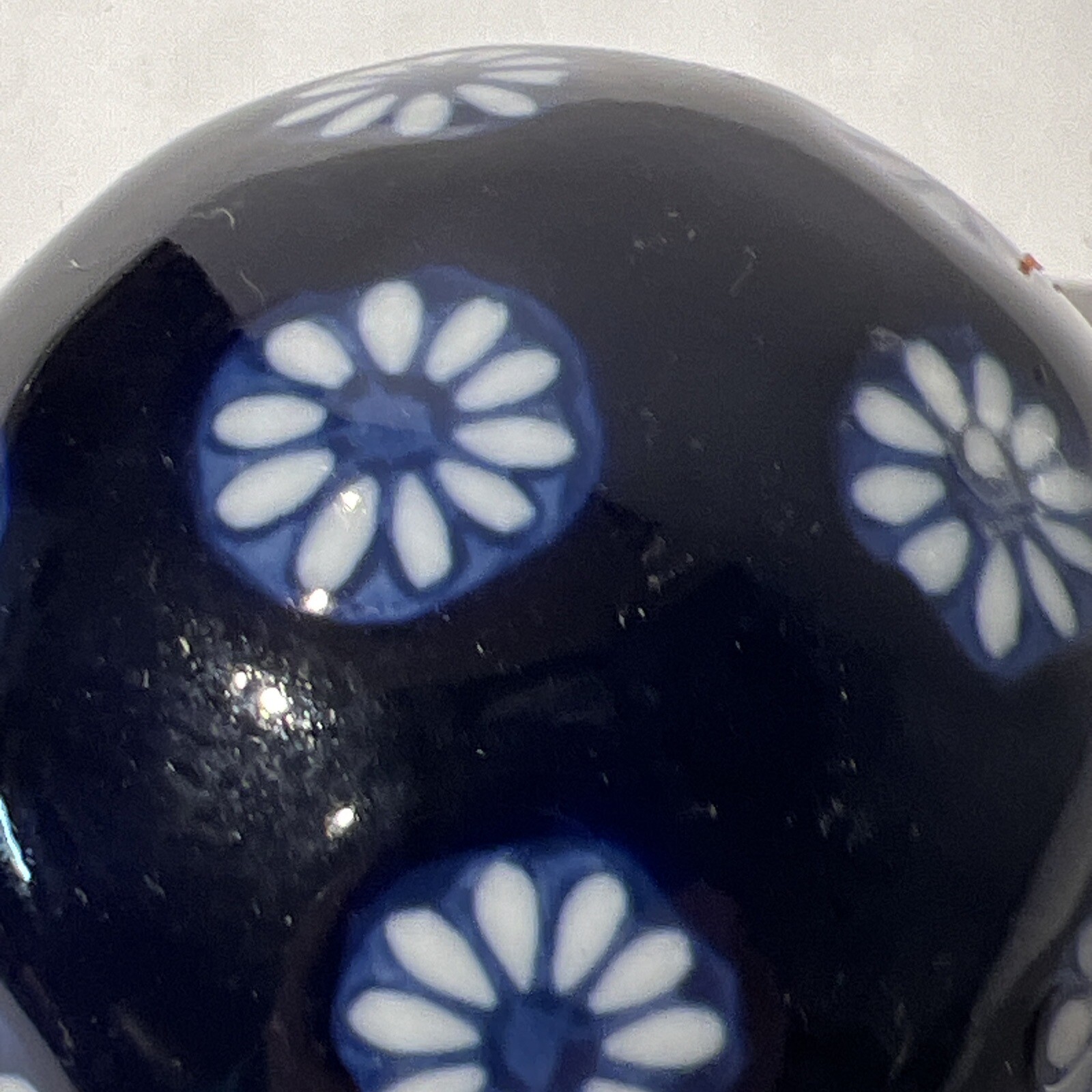 Vintage 1980s Chinese Ceramic Blue and White Sphere Ball Ornament 3” Floral Nice