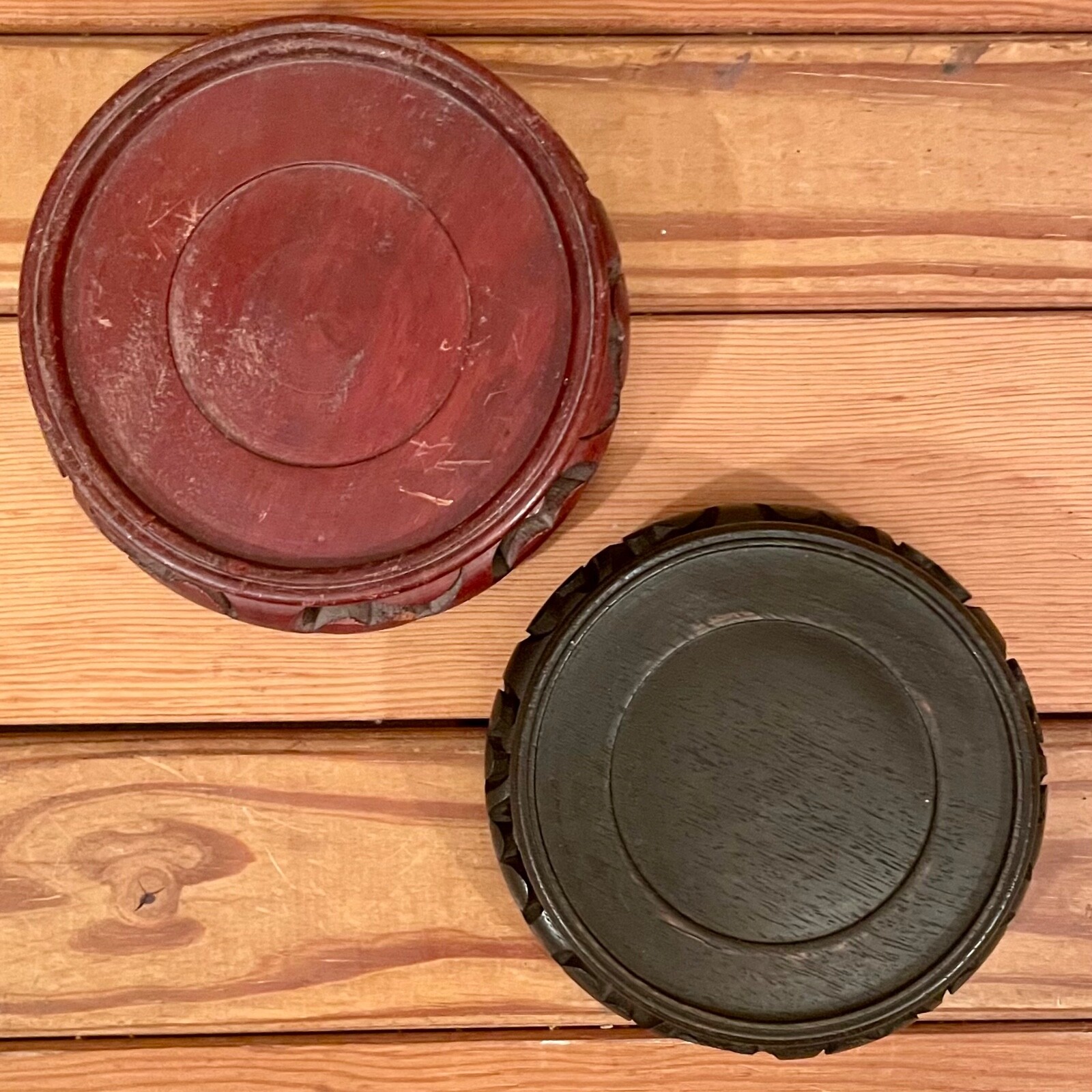 Lot Of 2 Large Chinese Wooden Stands Inside 1 @ 3.75″ – 1 @ 4″