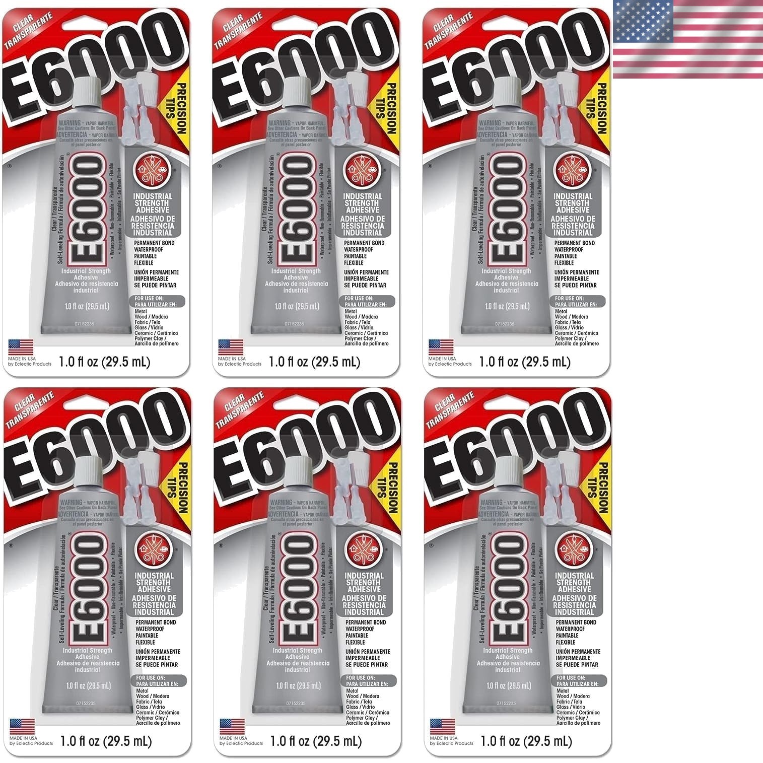 Industrial Adhesive Medium Viscosity Clear Precision Tip 1 oz Pack of 6